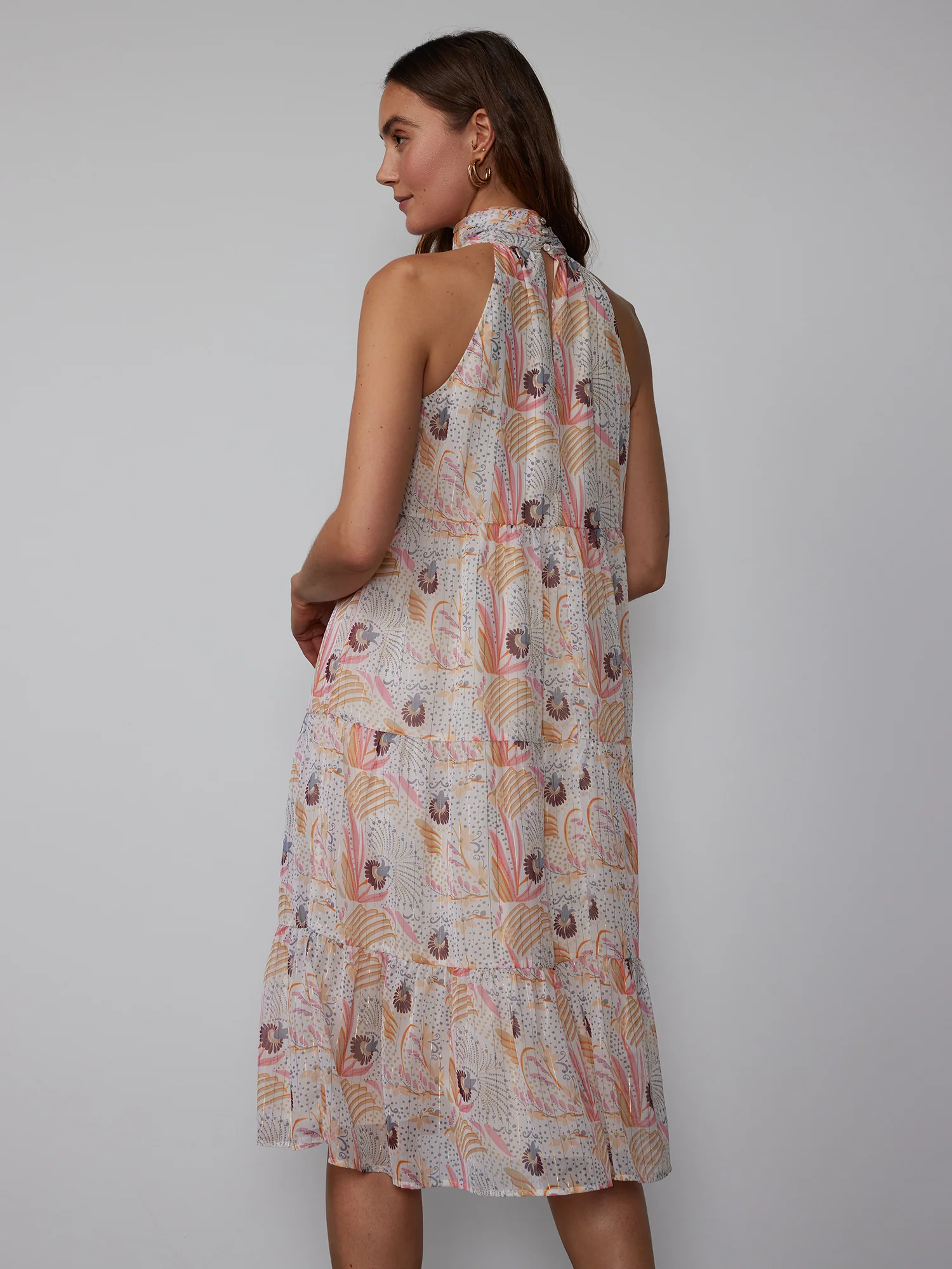 Halter Neck Tiered Lurex Paisley Midi Dress - Image 3