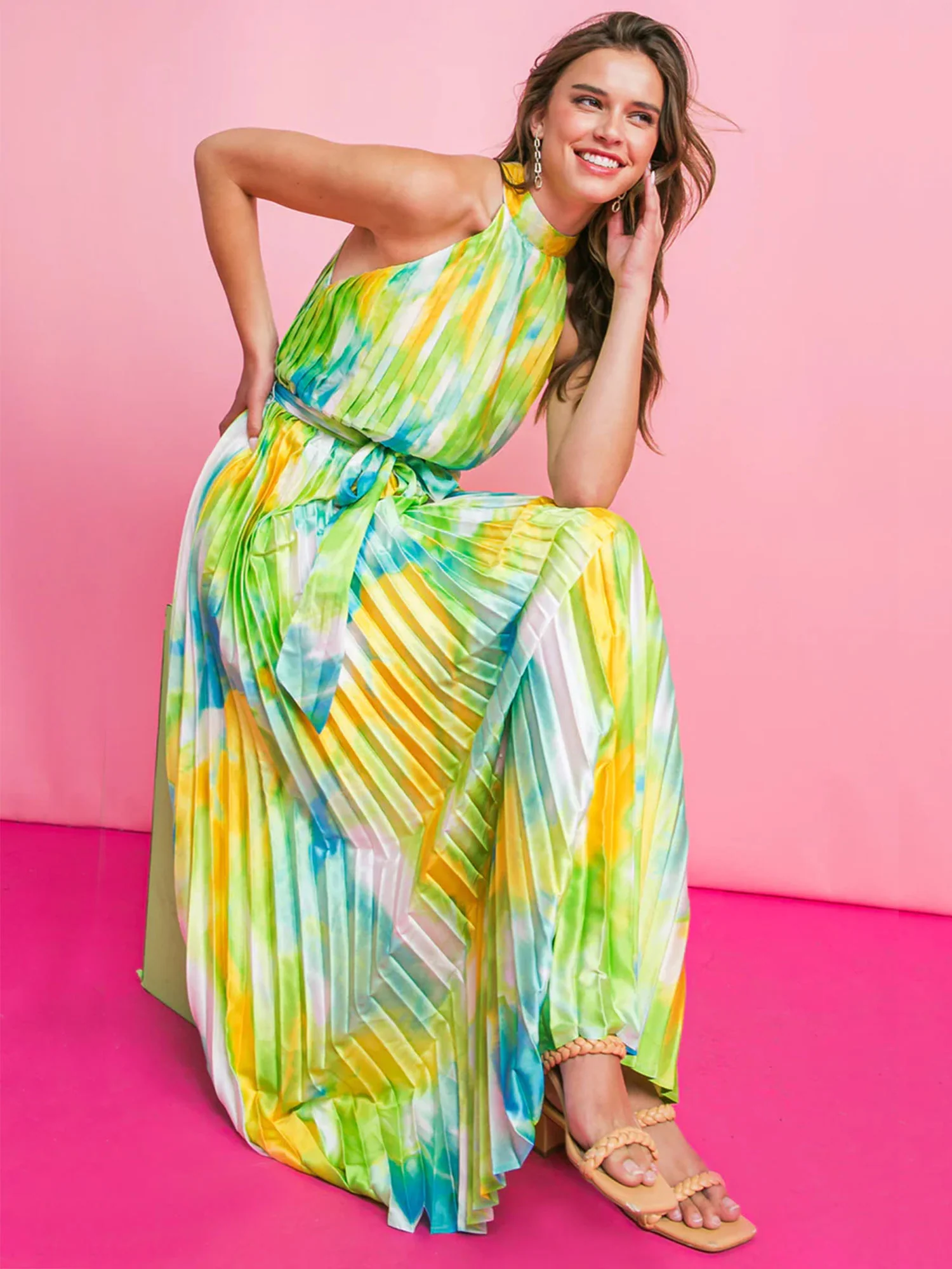 Flying Tomato Halter Neck Pleated Tie Dye Maxi Dress - Brands We Love - Image 2