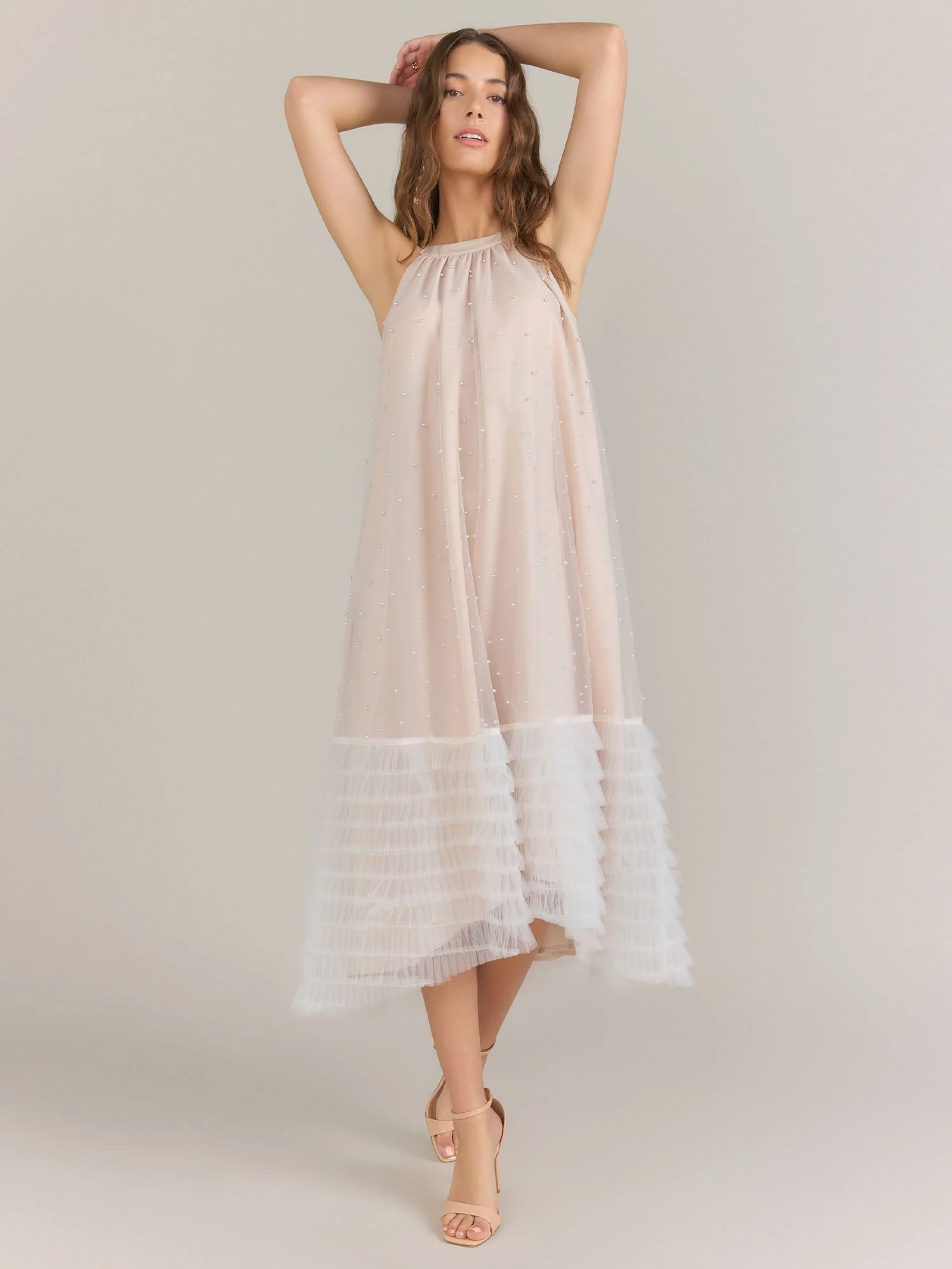 Just Me Pearl Mesh Ruffle Hem Dress - Brands We Love