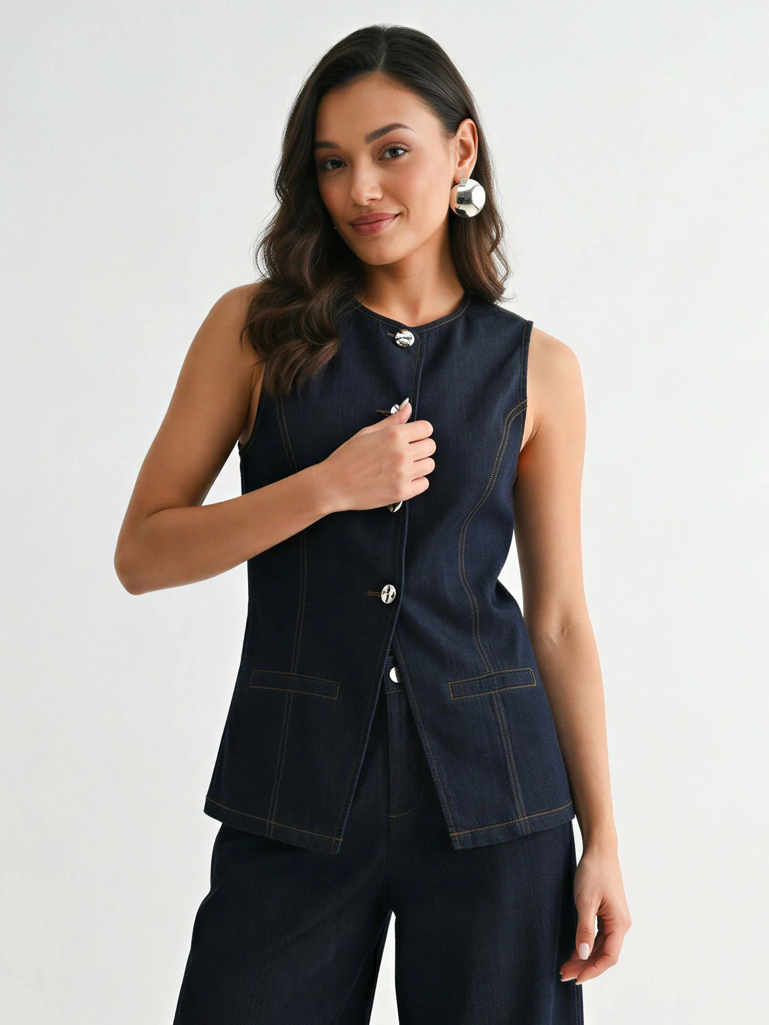 Hourglass Cutaway Denim Vest - Image 5