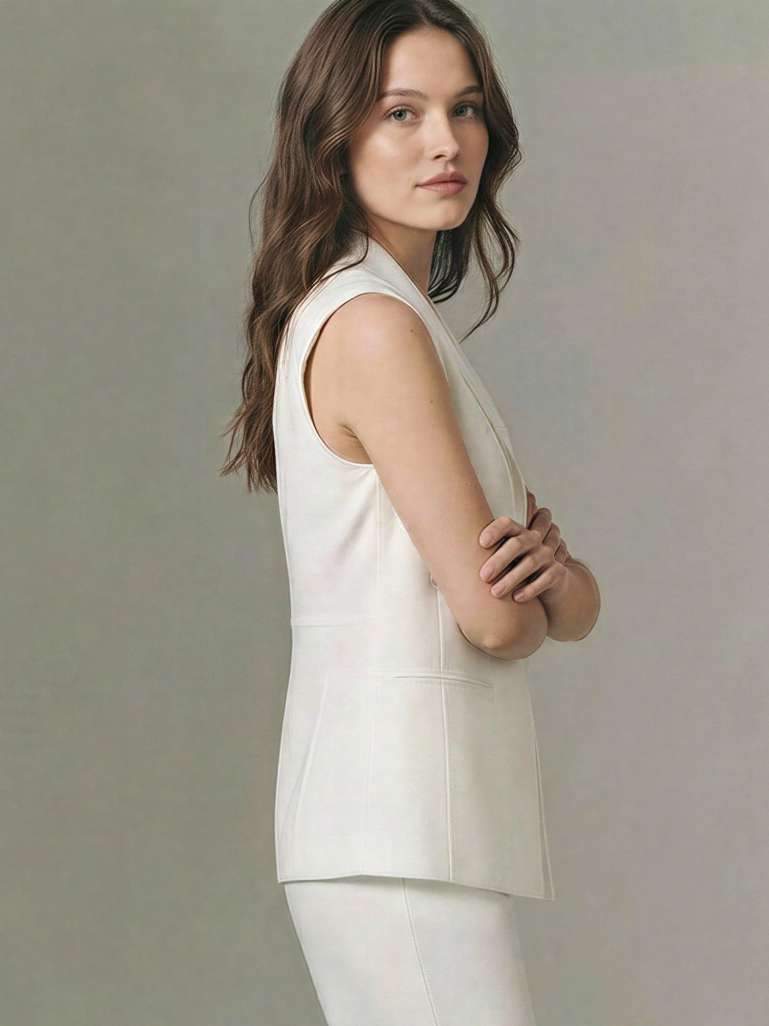 Sleeveless Linen Blend Blazer Vest - Image 8