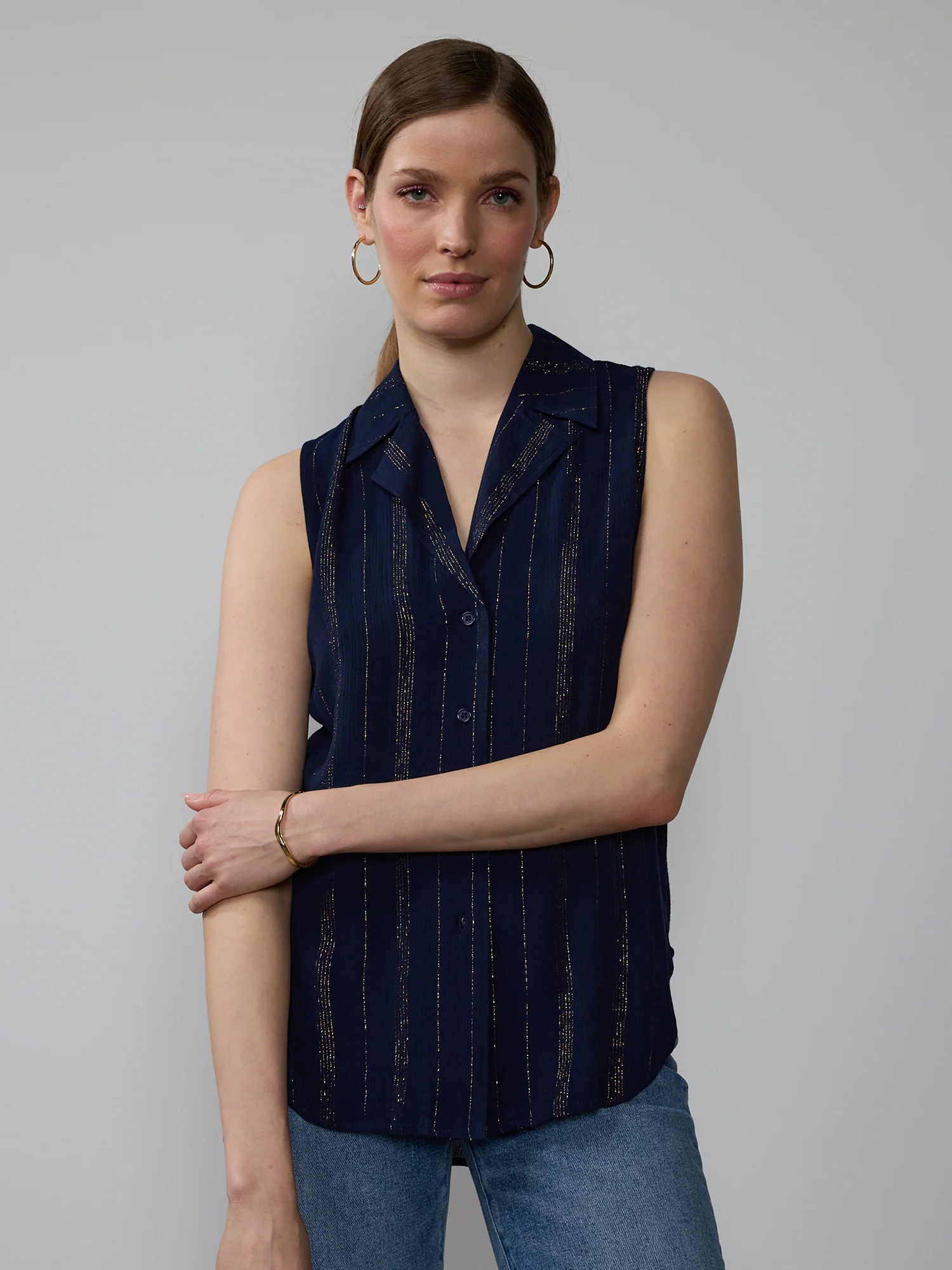 Lurex Stripe Button Down Shirt