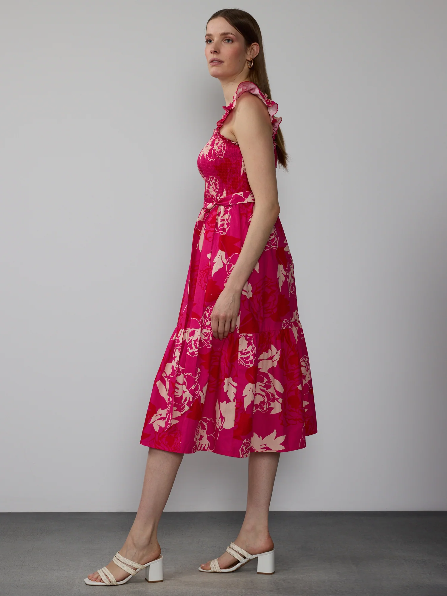 Sleeveless Belted Floral Midi Dress - Image 2