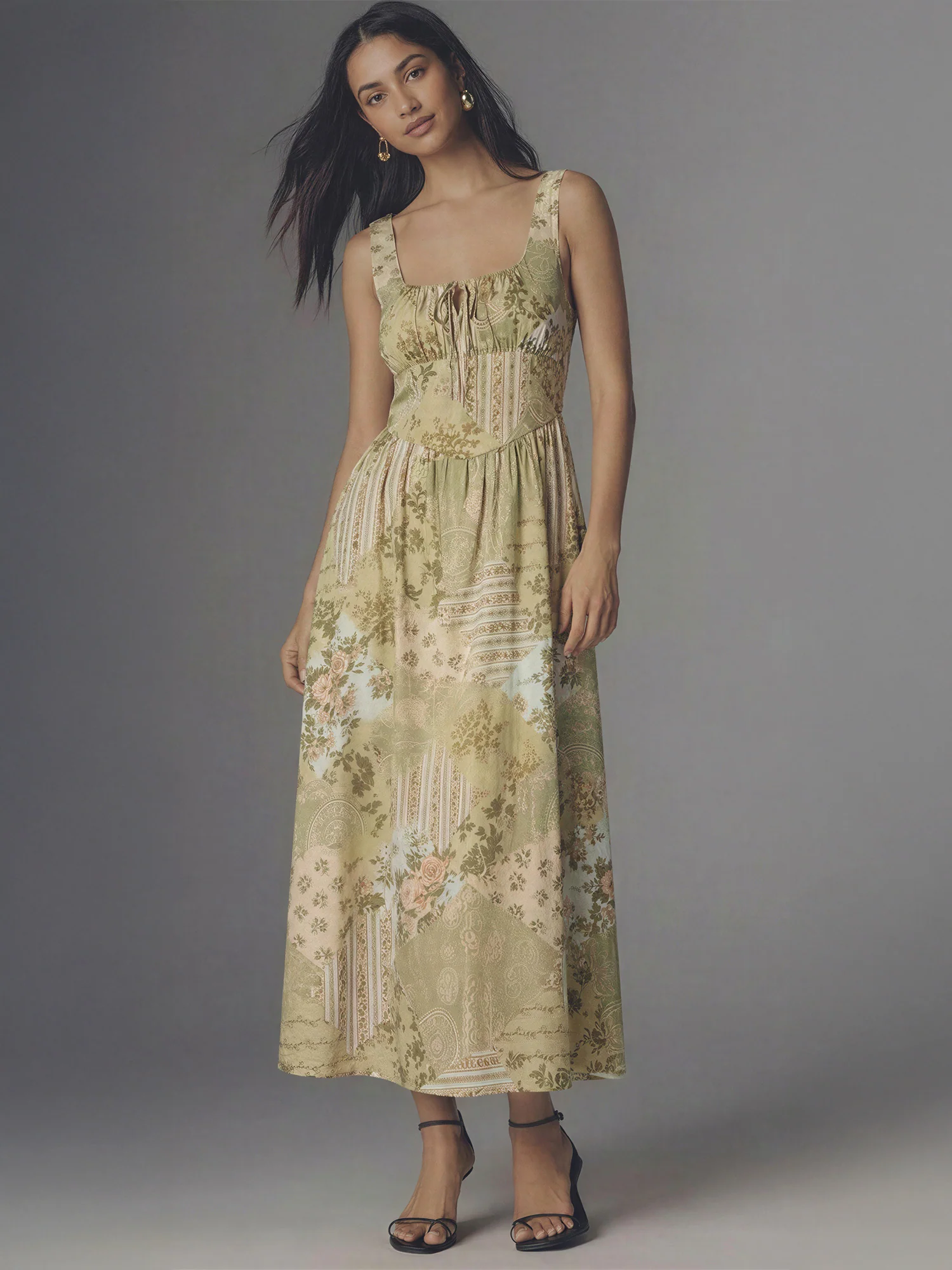 Sleeveless Quilt Floral Print Maxi Dress