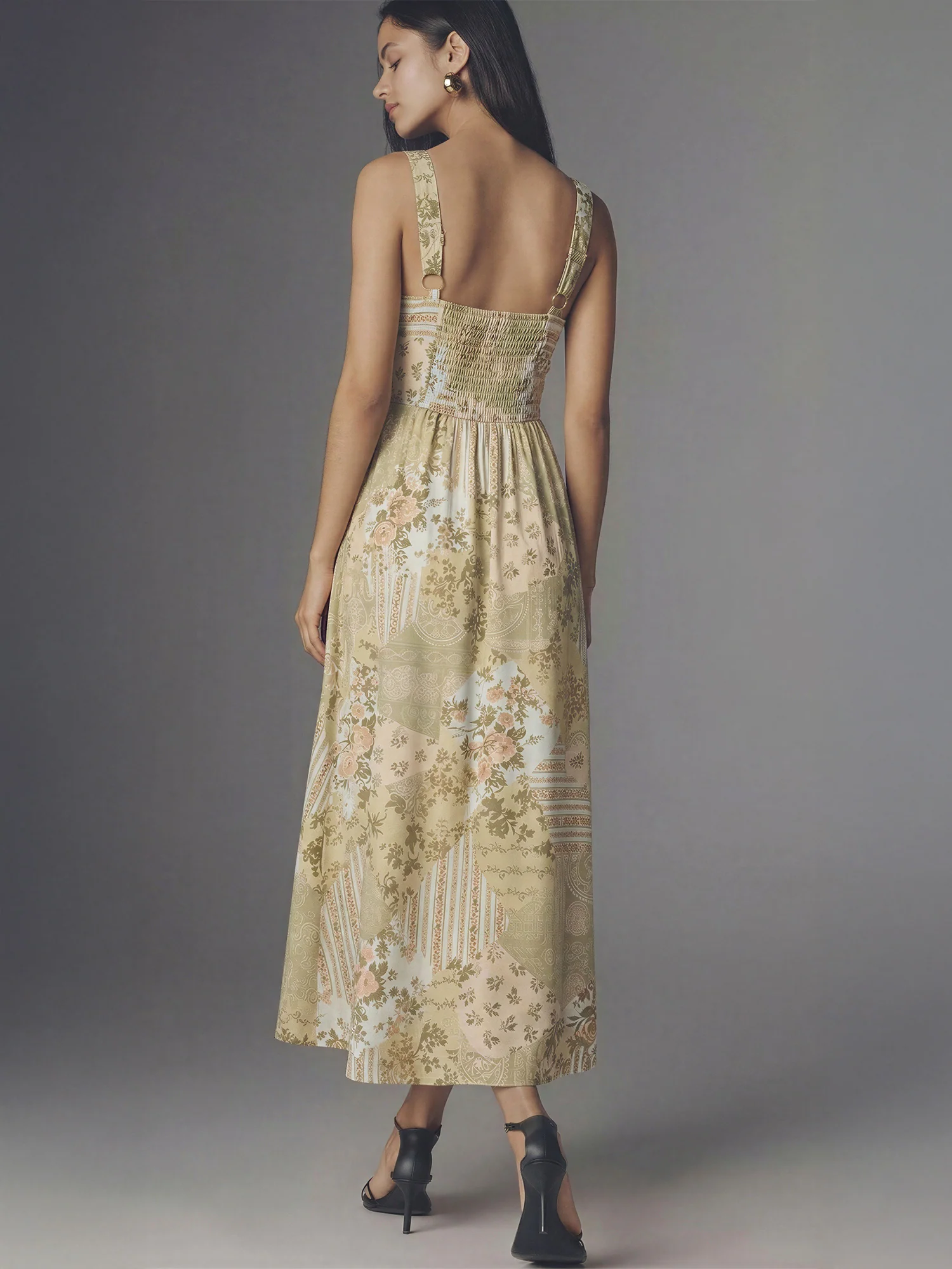 Sleeveless Quilt Floral Print Maxi Dress - Image 3
