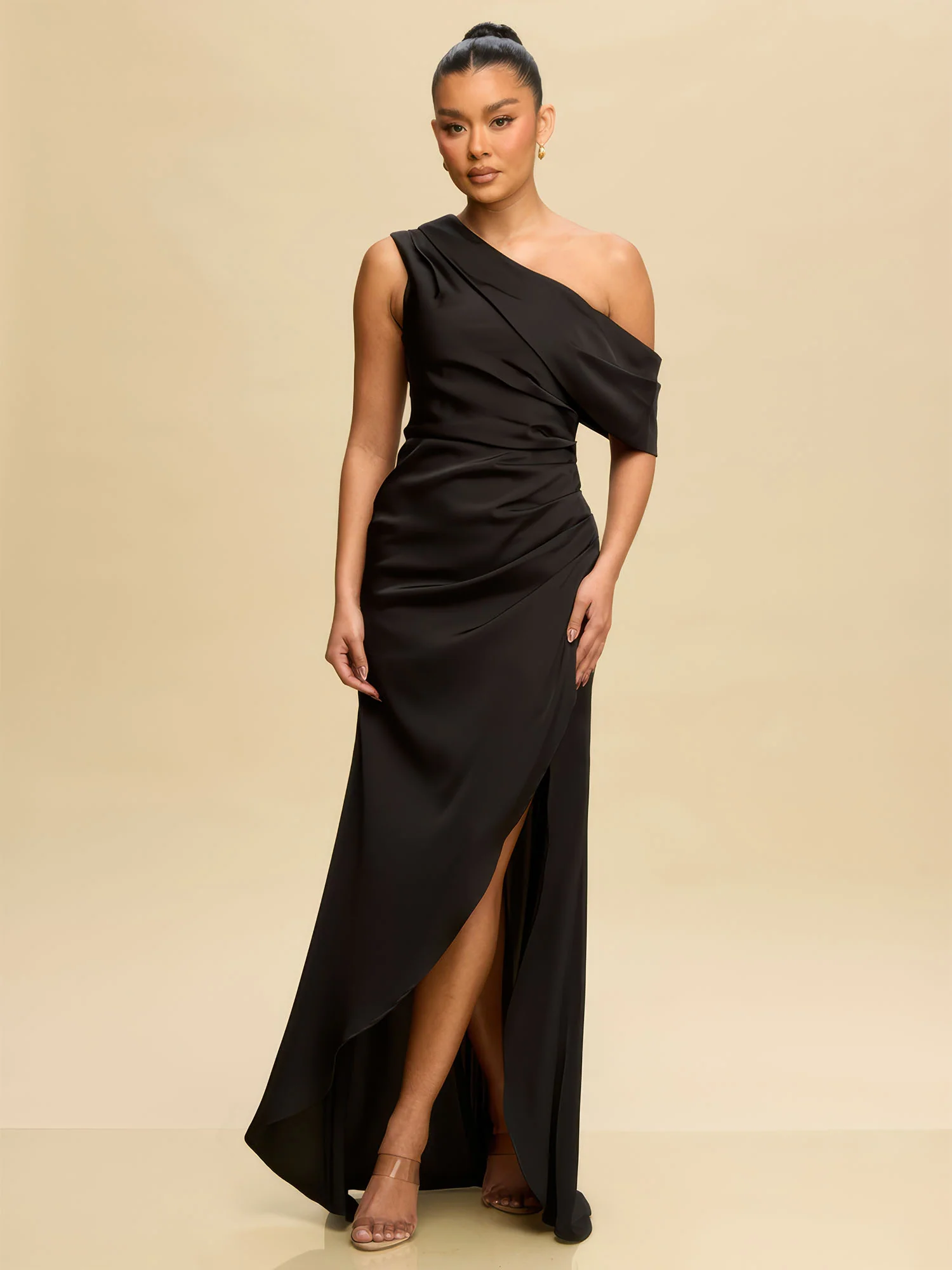 Sleeveless Ruched Satin Bodycon Gown - Image 10