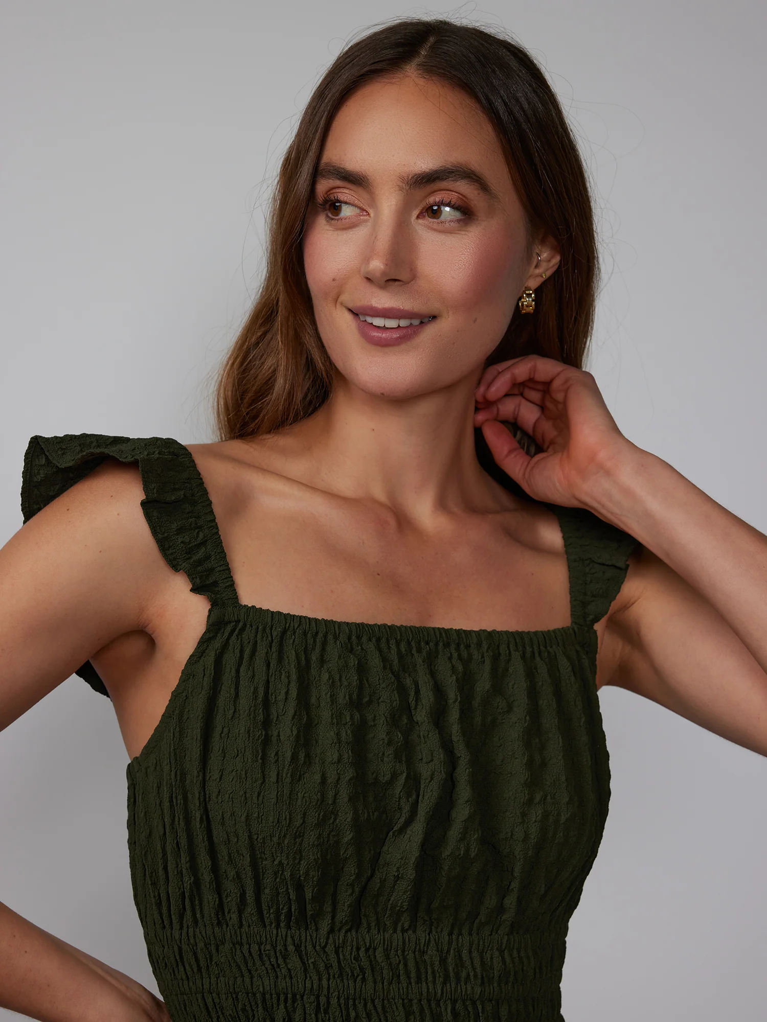 Sleeveless Ruffle Texture Midi Dress - Image 4