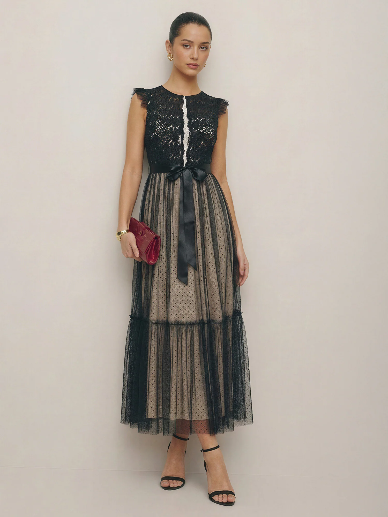 Ruffled Mesh Long Tie Front Midi Dress - Image 4