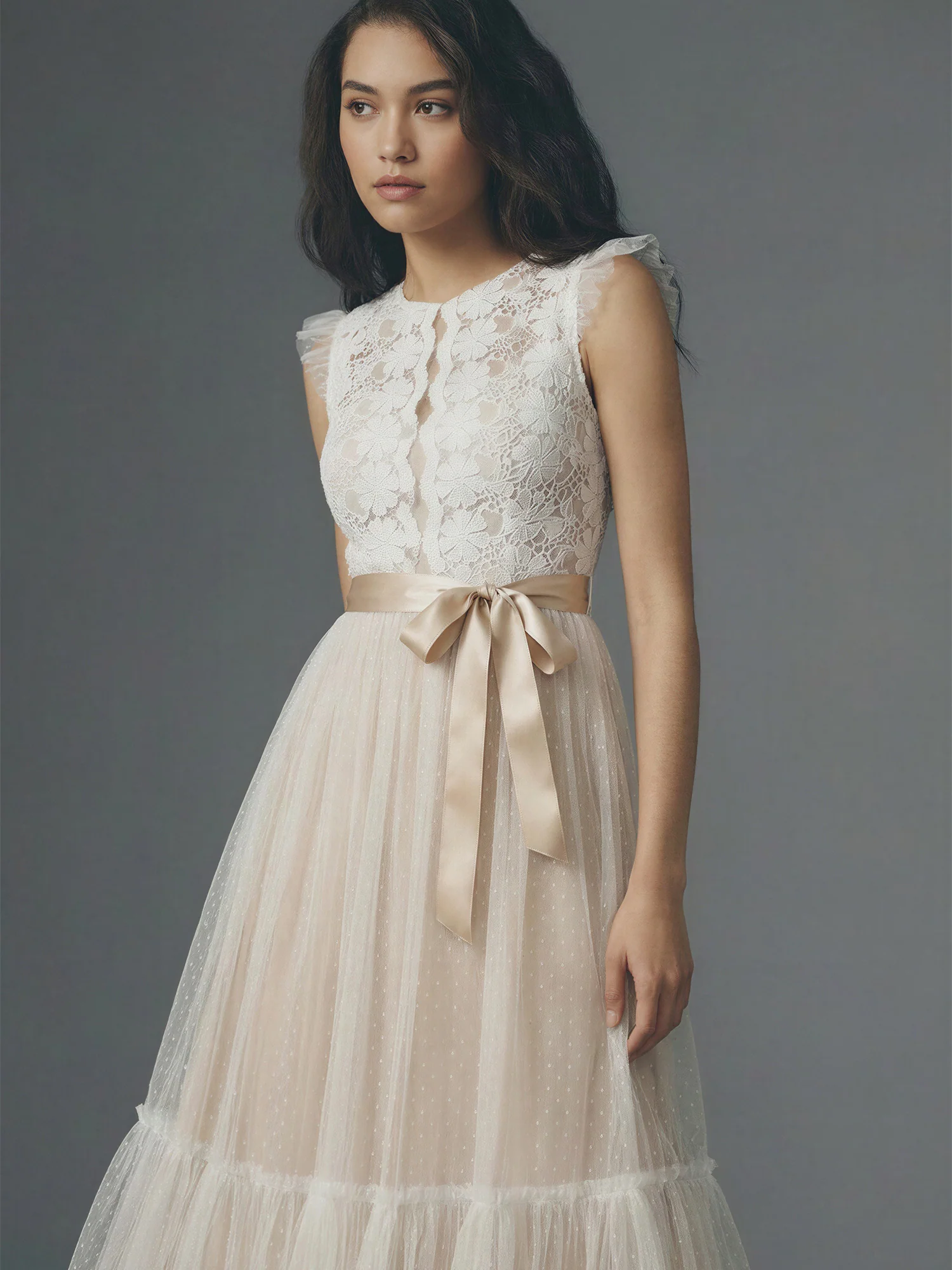 Ruffled Mesh Long Tie Front Midi Dress - Image 7