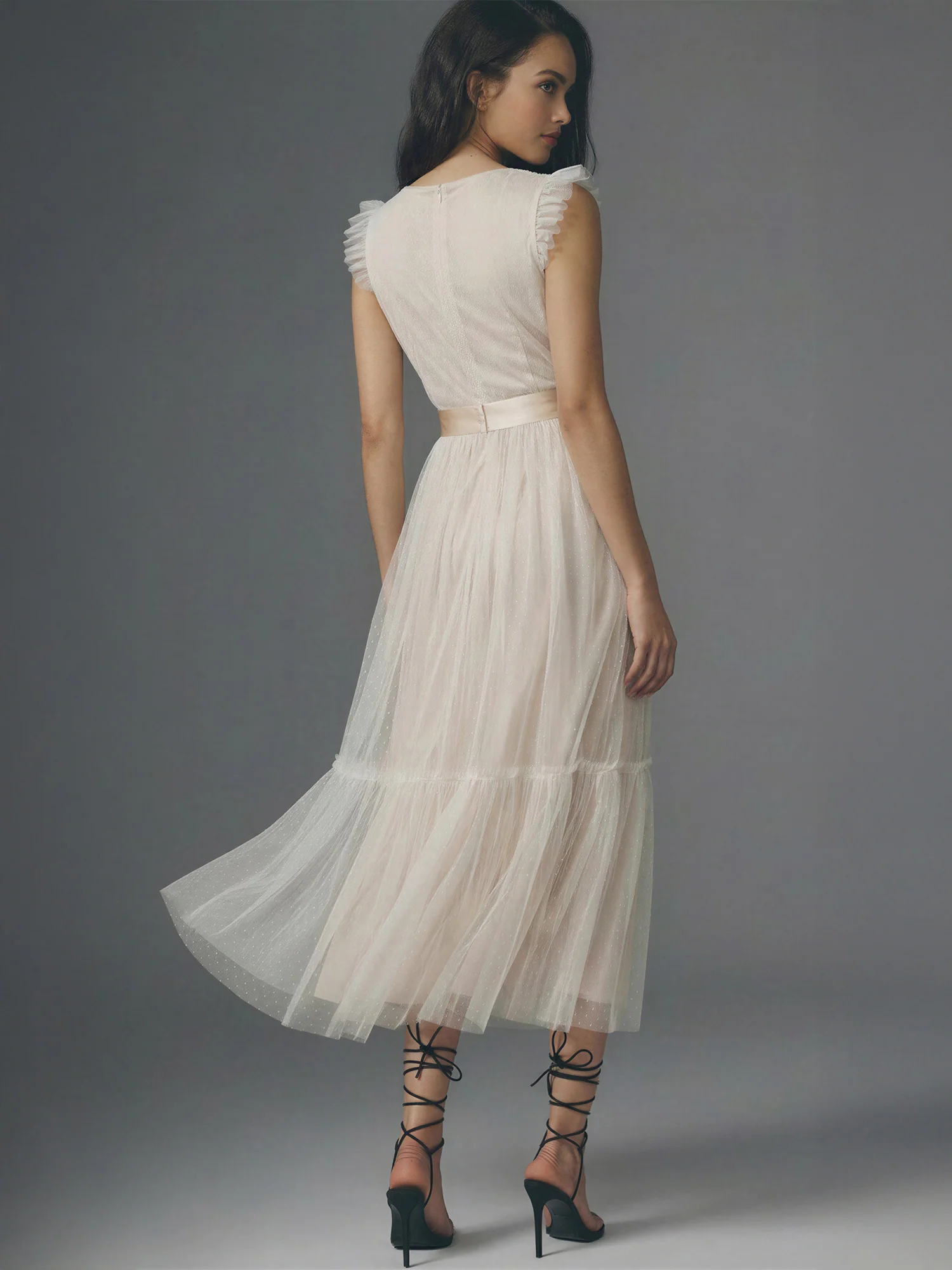 Ruffled Mesh Long Tie Front Midi Dress - Image 8