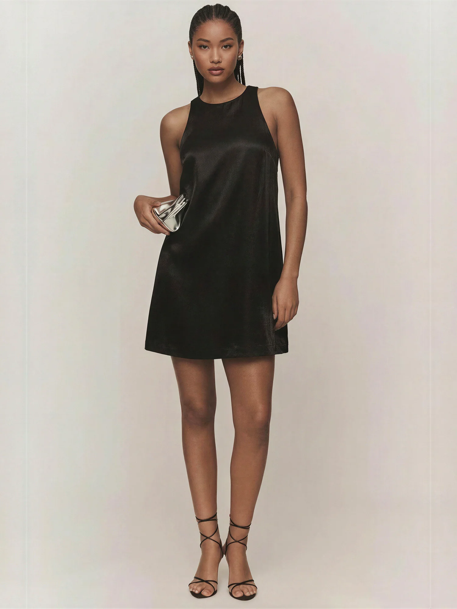 Satin Shine Front Pocket Shift Dress