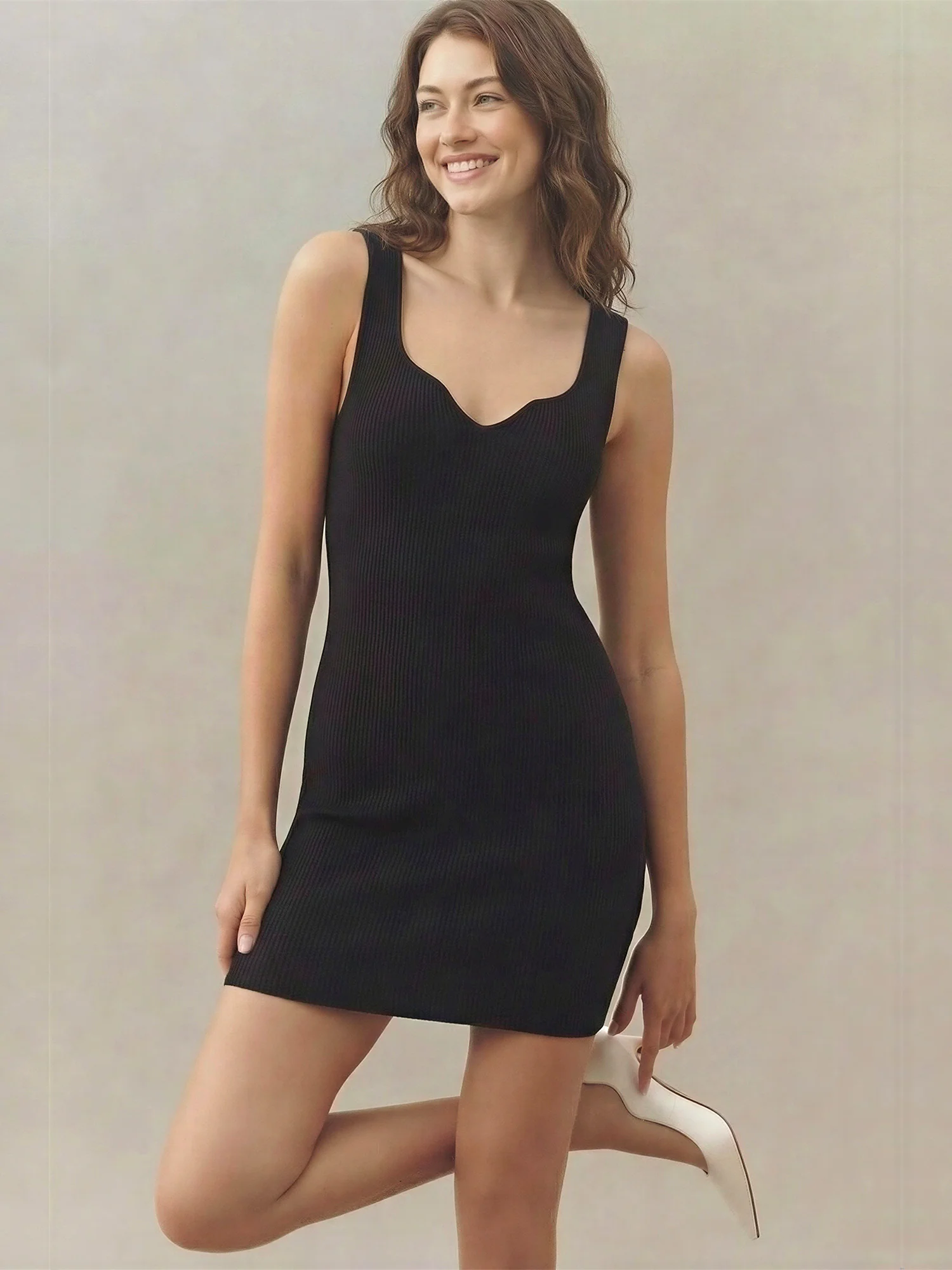 Sleeveless sculpt Rib Knit Bodycon Mini Dress