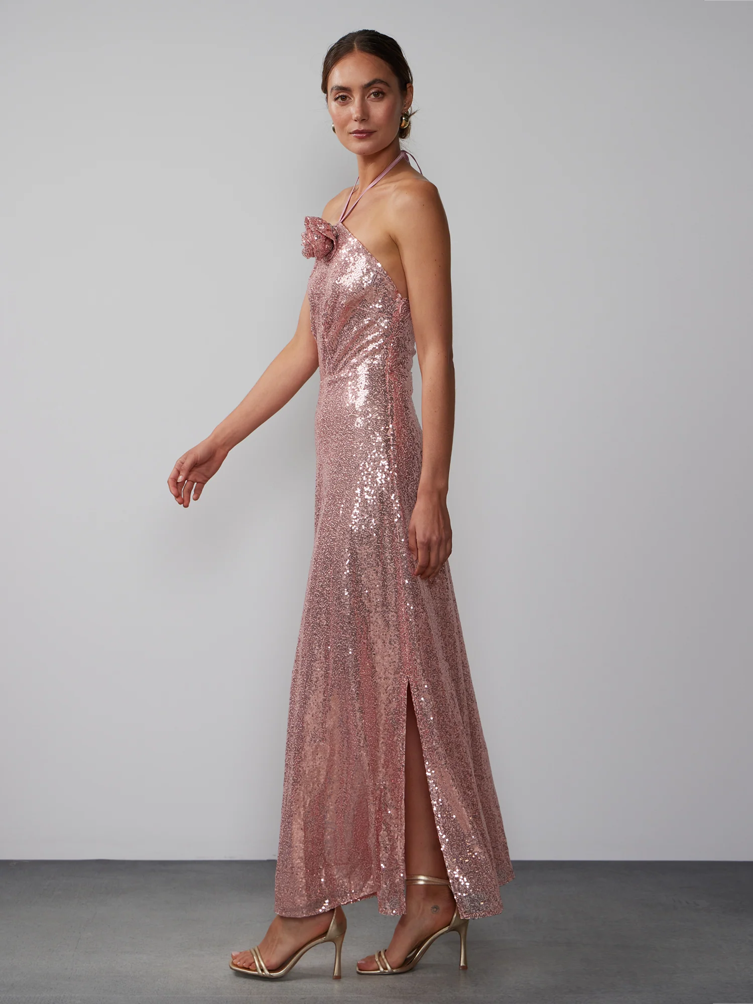 Halter Rosette Sequin Dress - Image 2