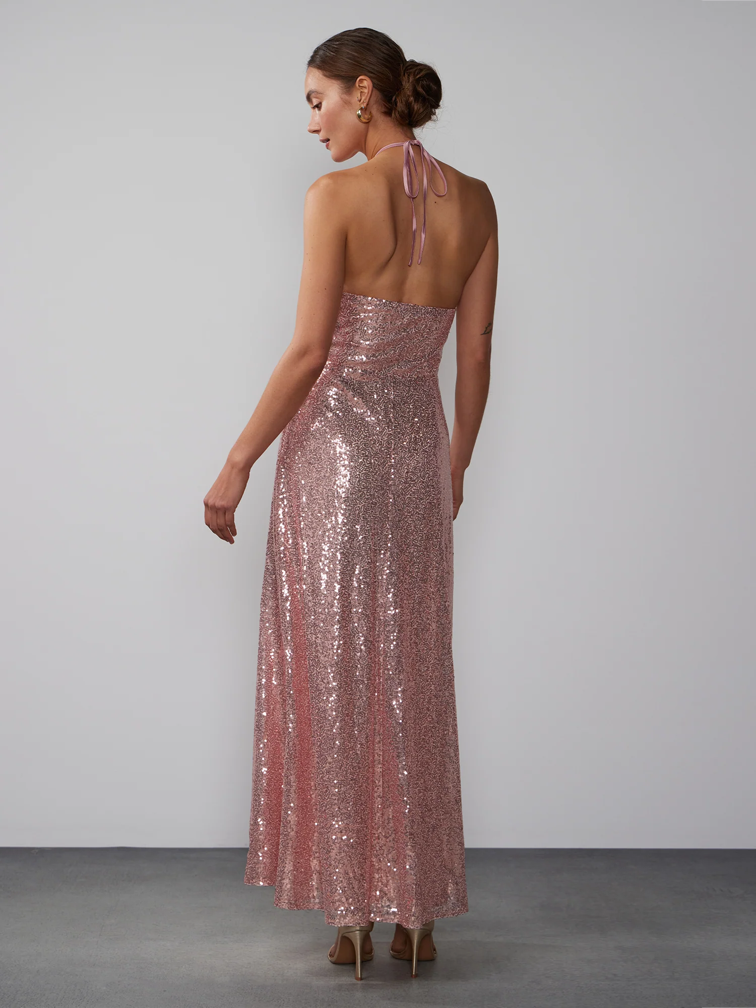 Halter Rosette Sequin Dress - Image 3