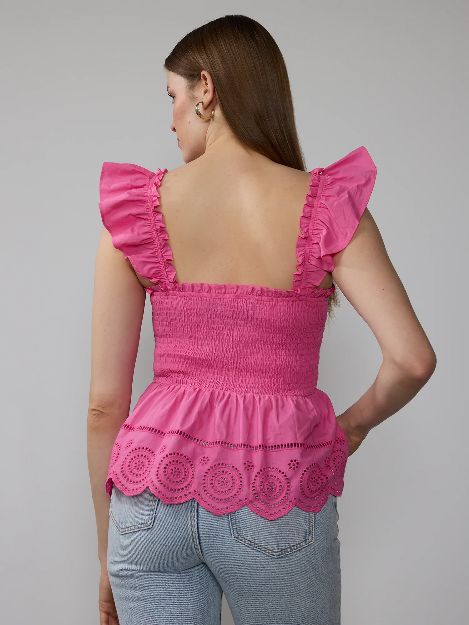 Smocked Eyelet Peplum Top - Image 13