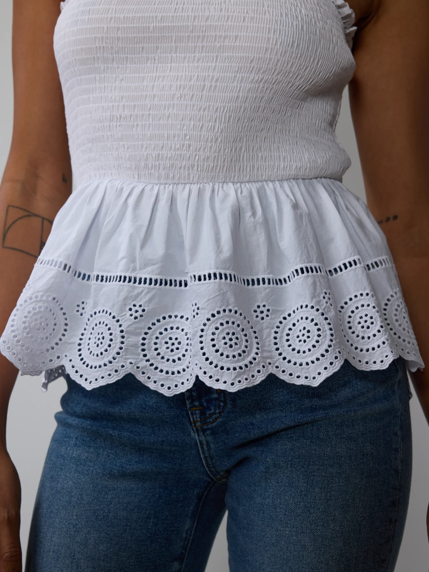 Smocked Eyelet Peplum Top - Image 9