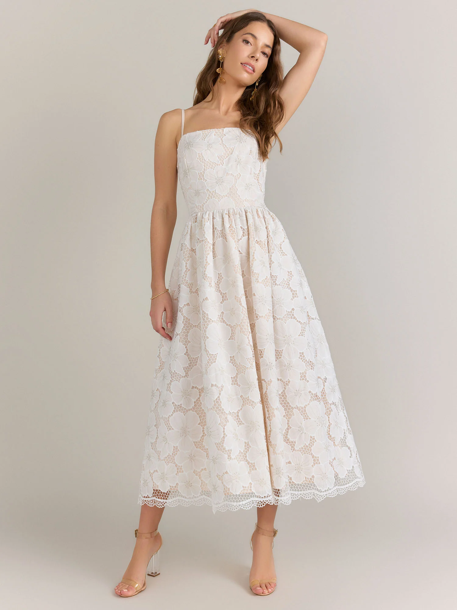 Just Me Metallic Floral Lattice Back Spaghetti Dress - Brands We Love