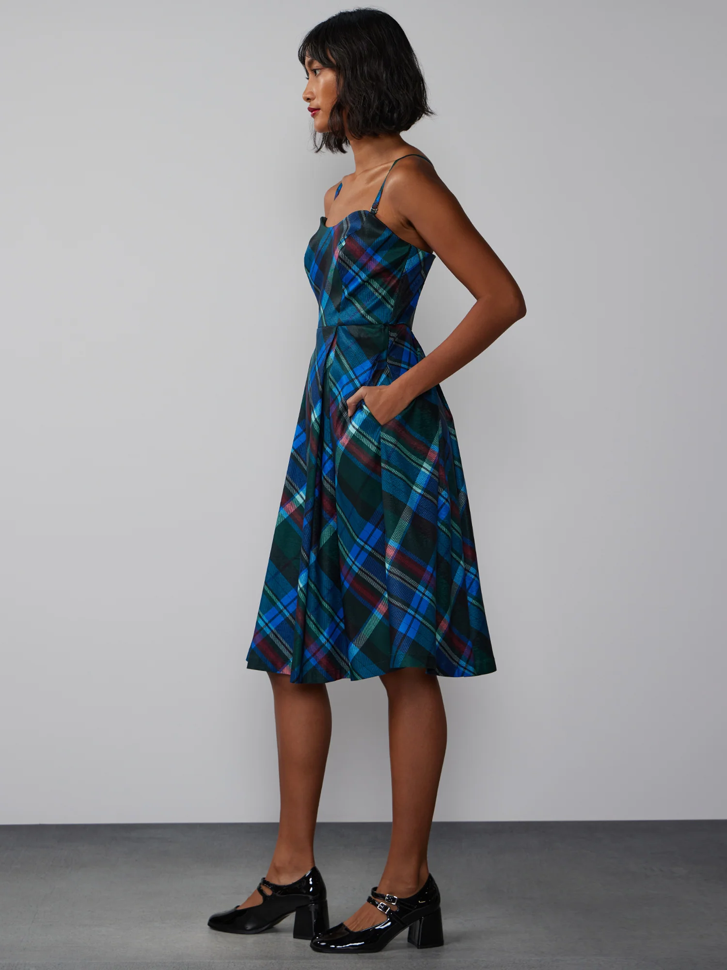 Spaghetti Strap Plaid Tafetta Dress - Image 2
