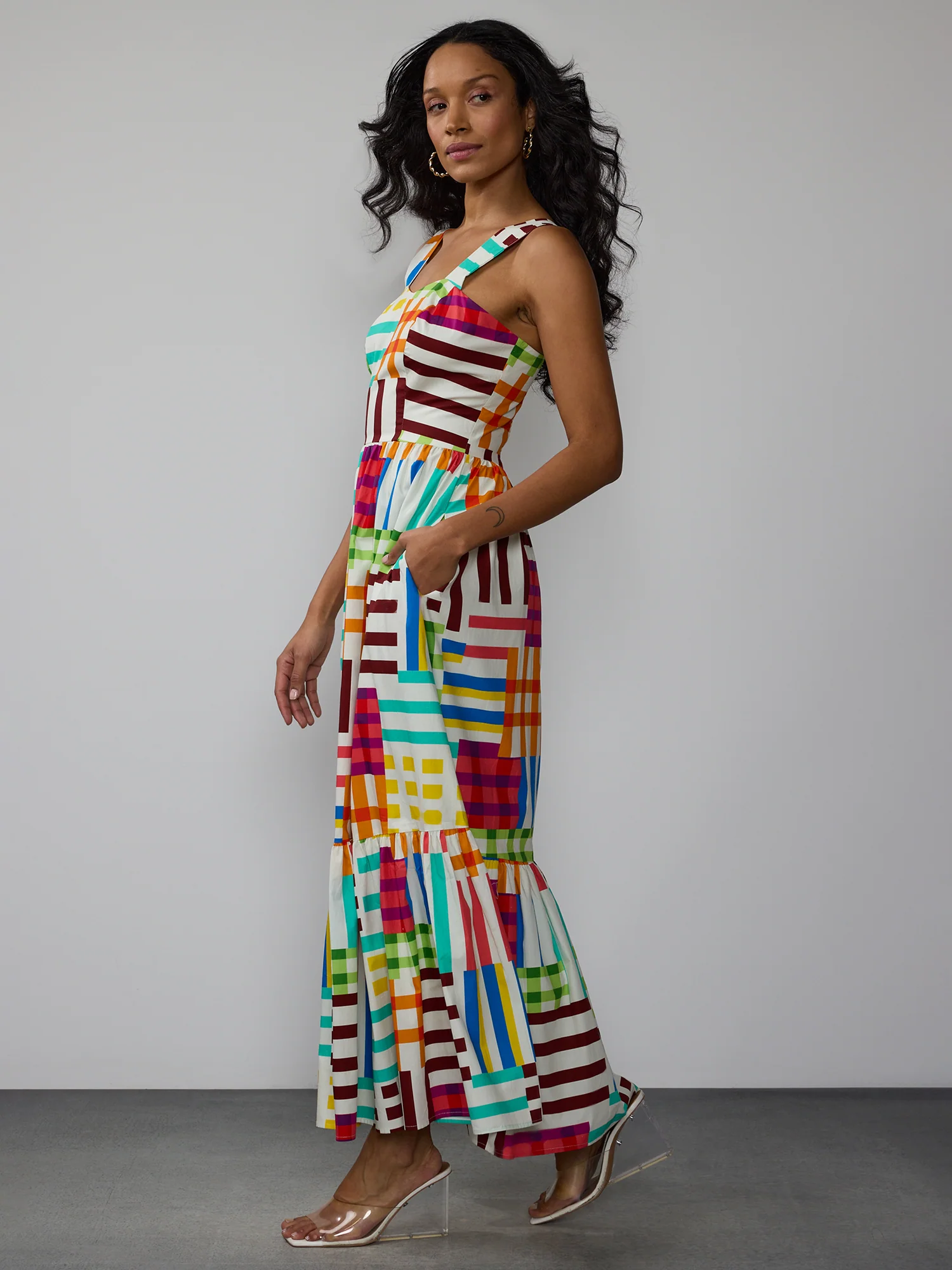 Sleeveless Patchwork Tiered Maxi Dress - Image 2