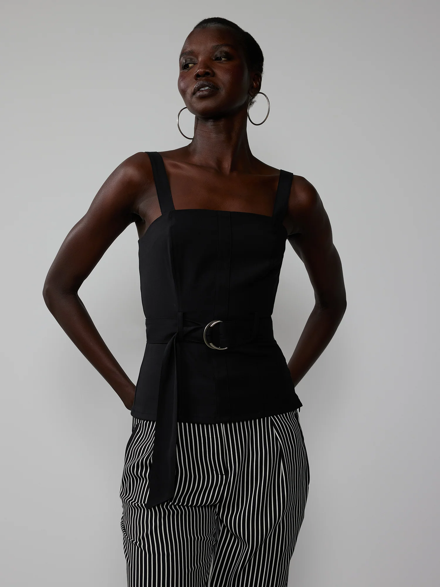 Square Neck Belted Tank Top