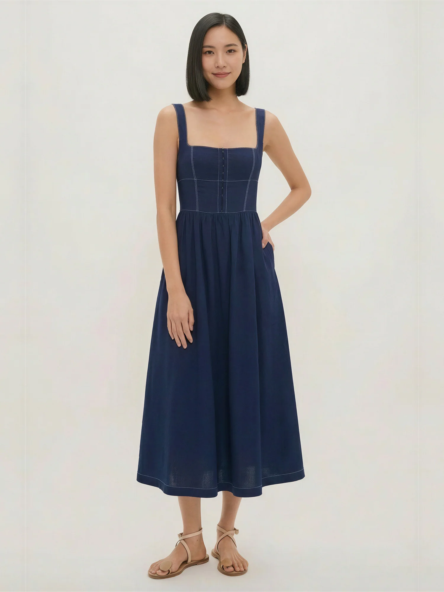 Square Neck Fit And Flare Midi Dress - Image 2