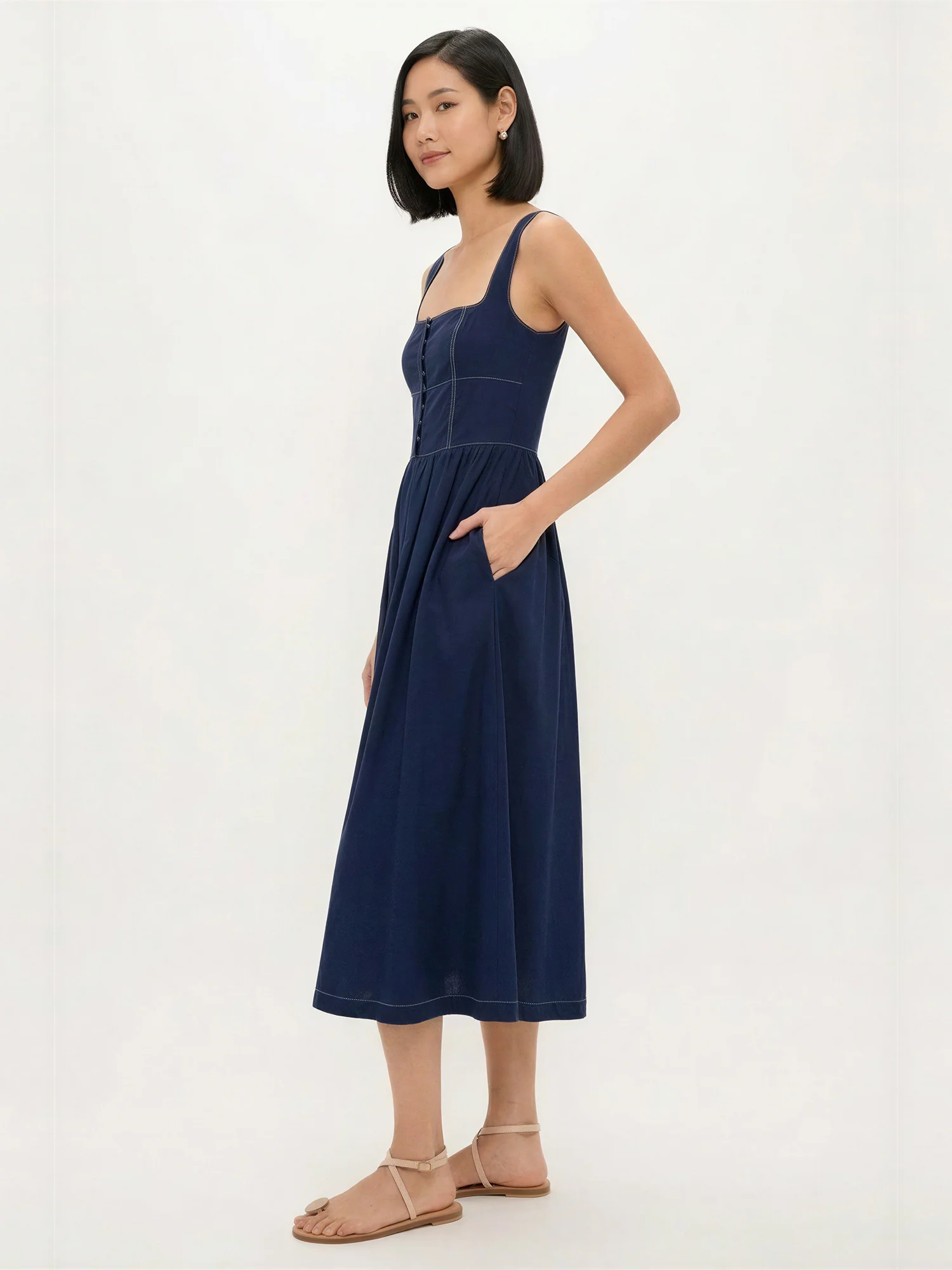 Square Neck Fit And Flare Midi Dress - Image 3