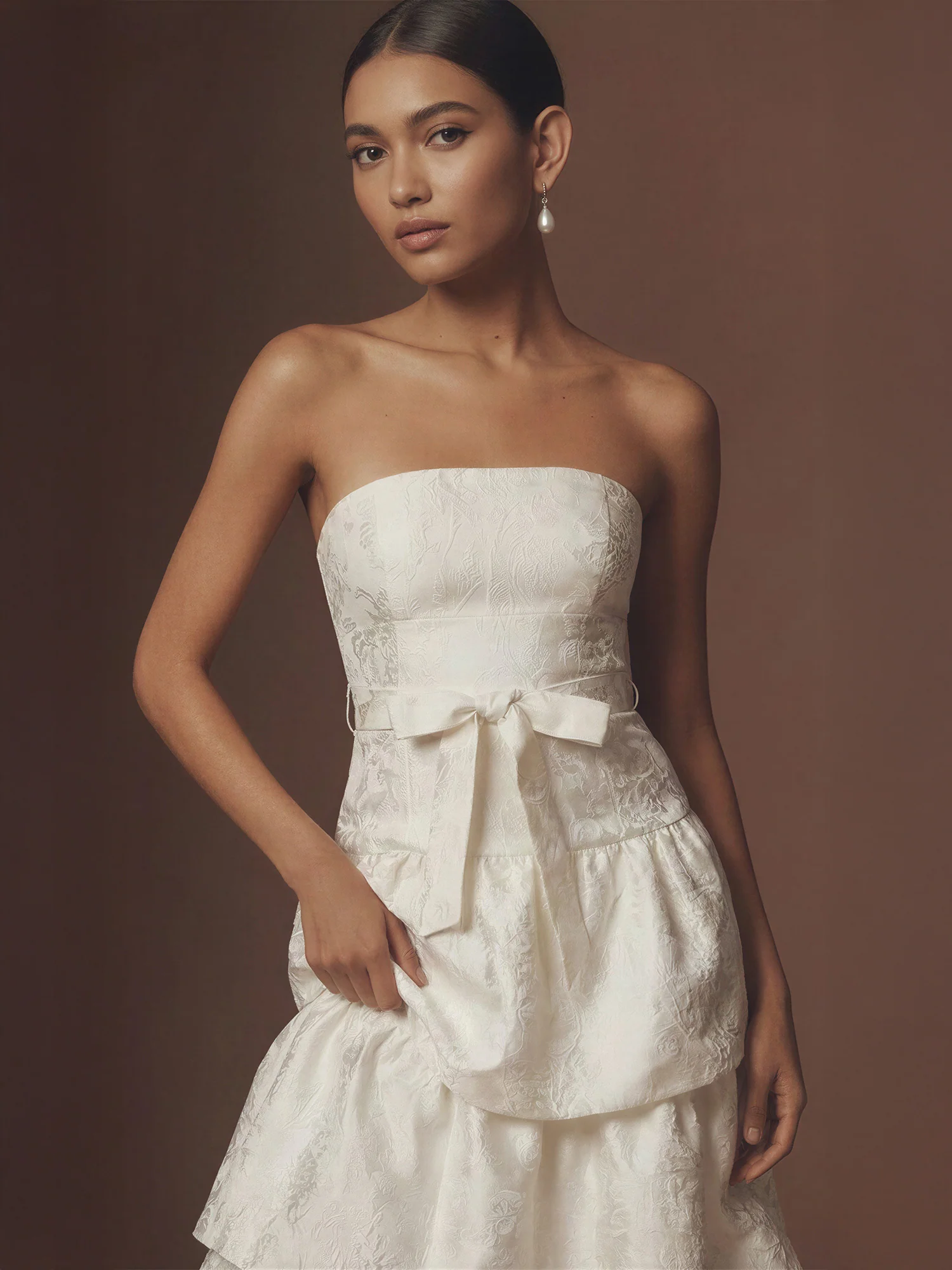 Strapless Tube Waist Tie Tiered Midi Dress - Image 2