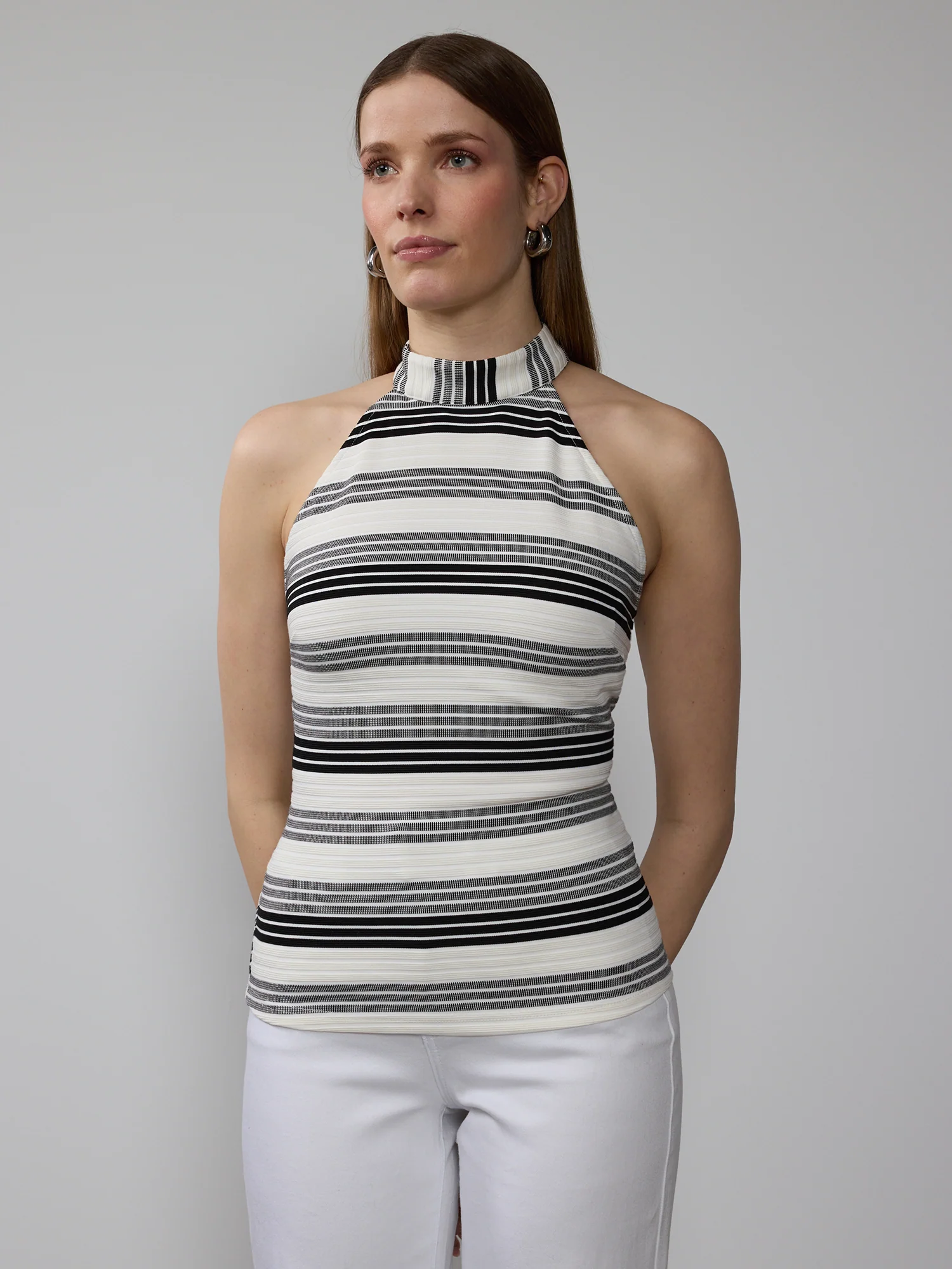 Striped Ribbed Halter Tank Top