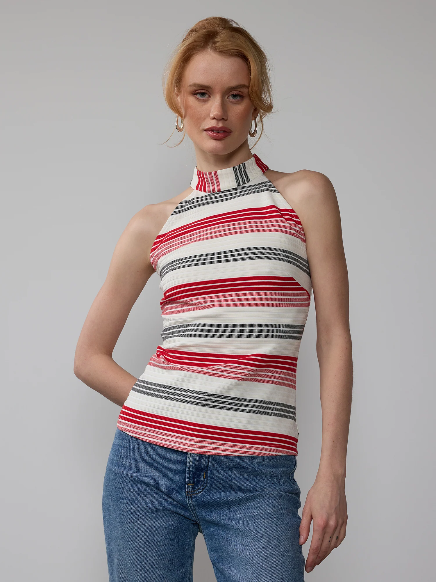 Striped Ribbed Halter Tank Top - Image 11