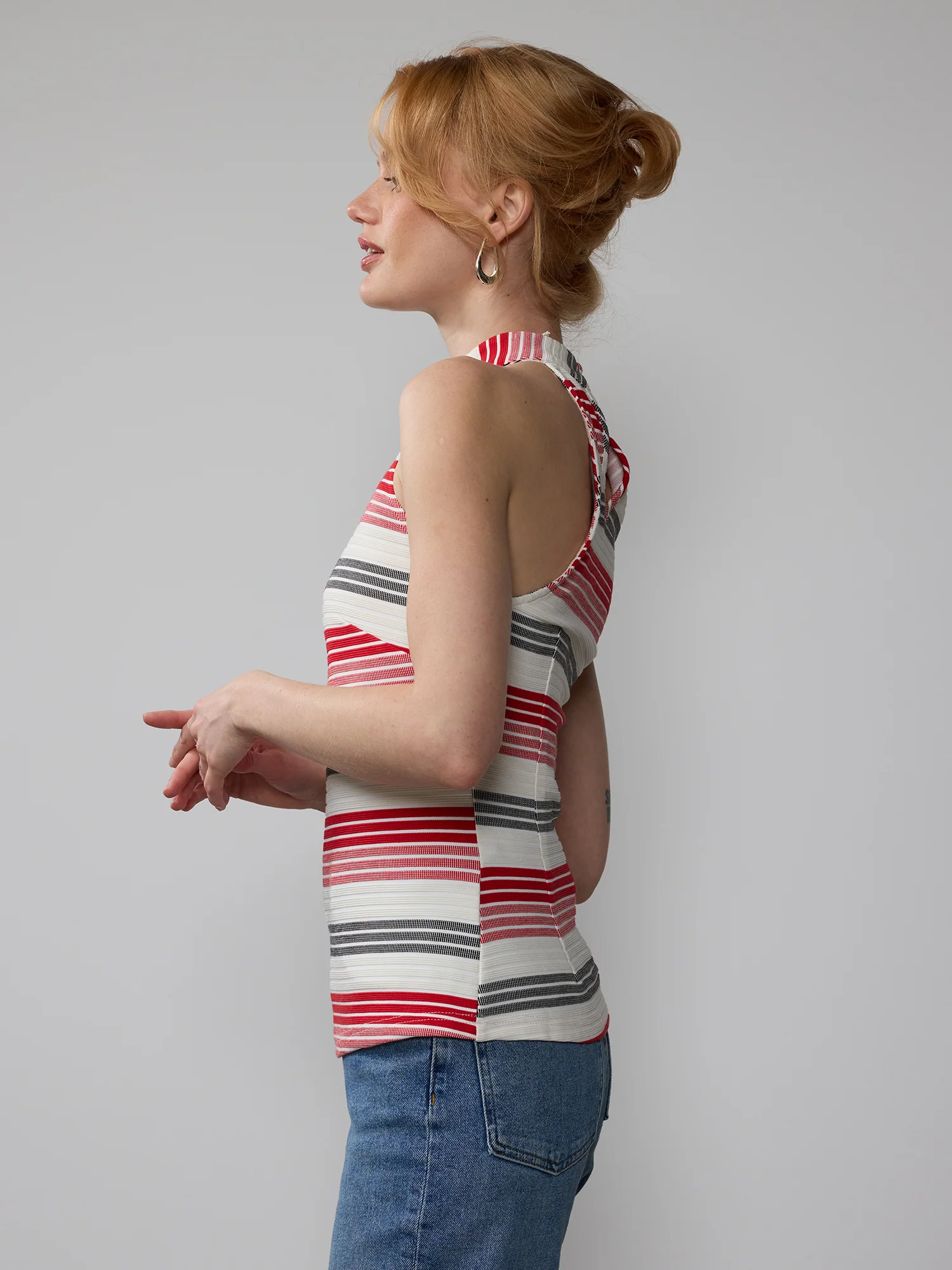 Striped Ribbed Halter Tank Top - Image 12