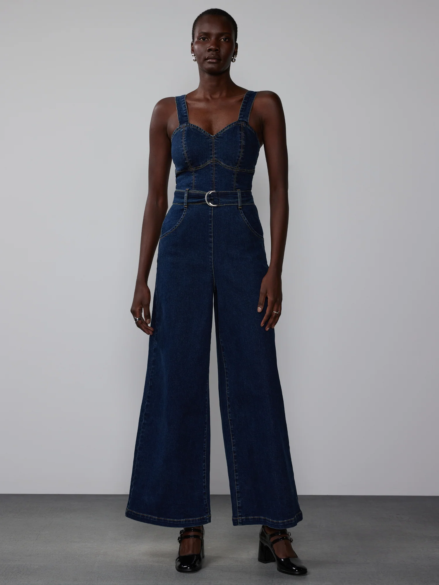 Sleeveless Sweetheart Denim Jumpsuit