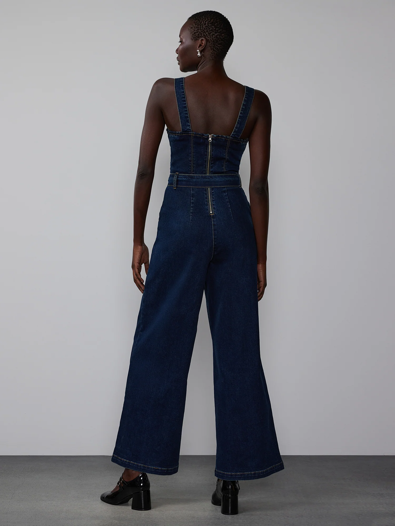 Sleeveless Sweetheart Denim Jumpsuit - Image 3
