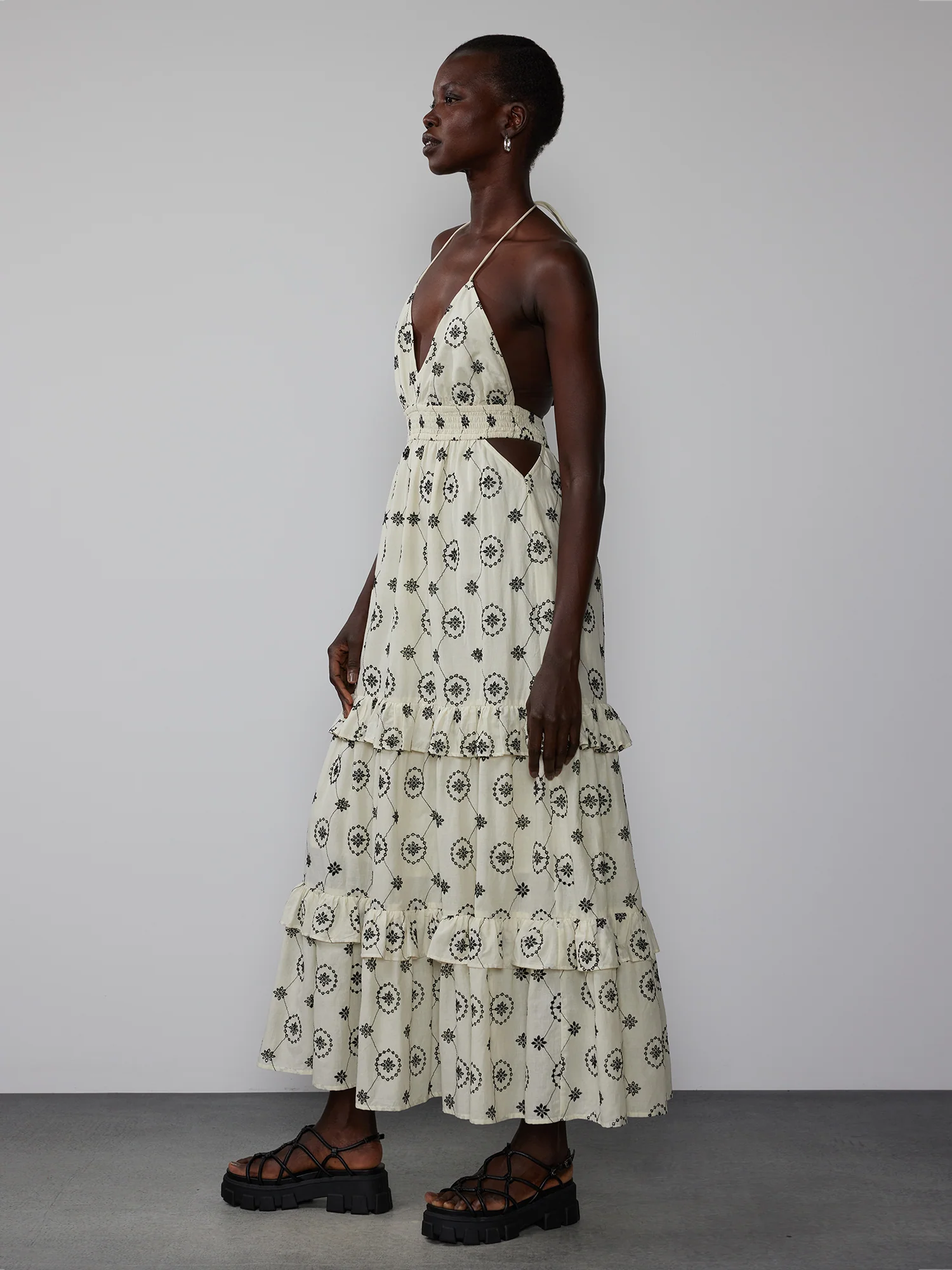 Sweetheart Neck Medallion Print Ruffle Trim Dress - Image 2