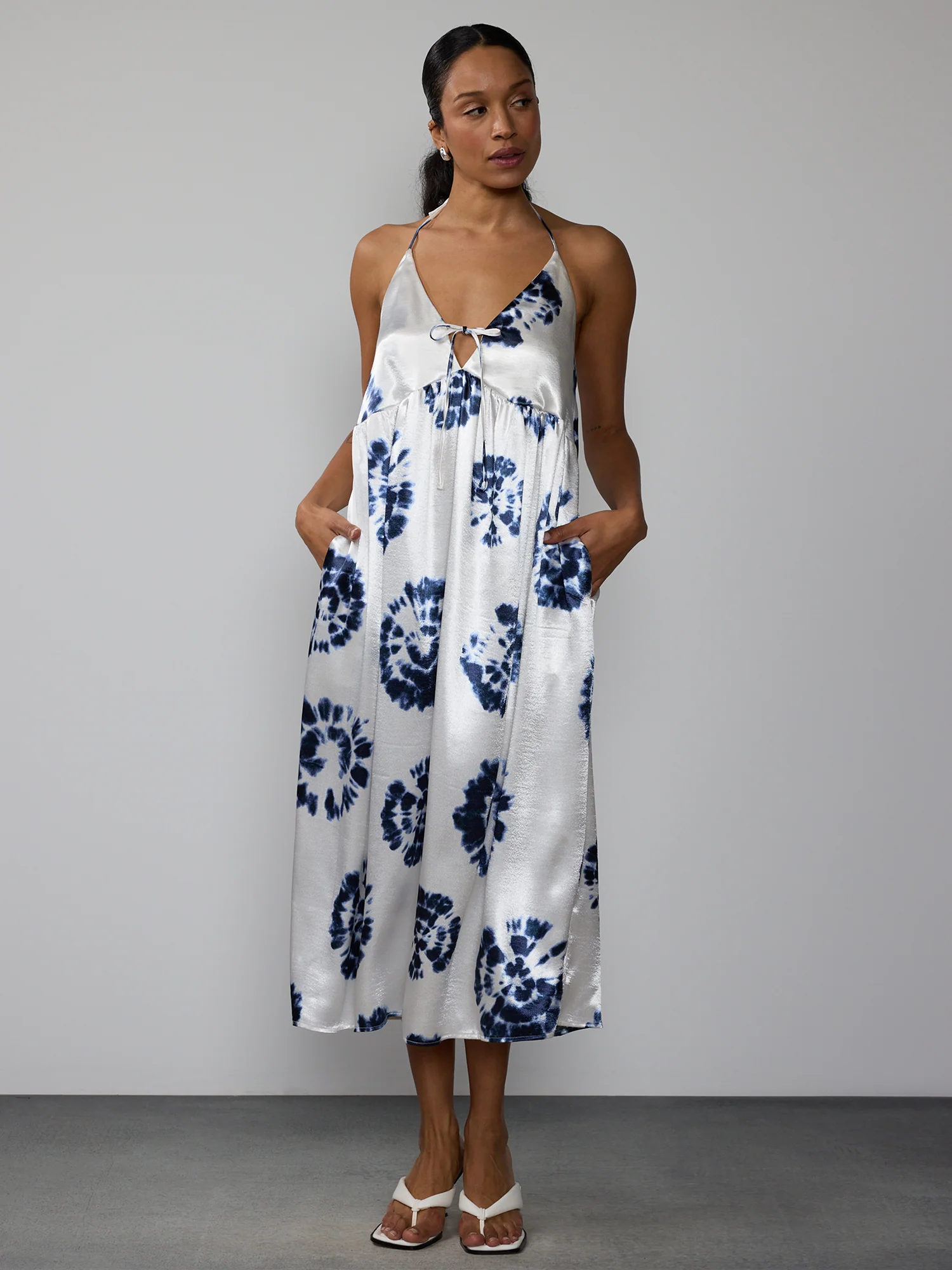 Sleeveless Tie Dye Print Satin Slip Dress