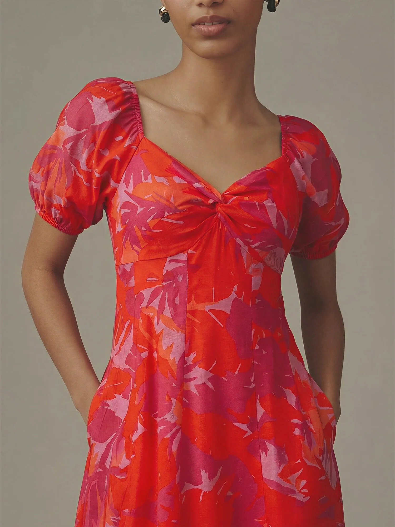 Short Sleeve Bold Floral Print Midi Dress - Image 2