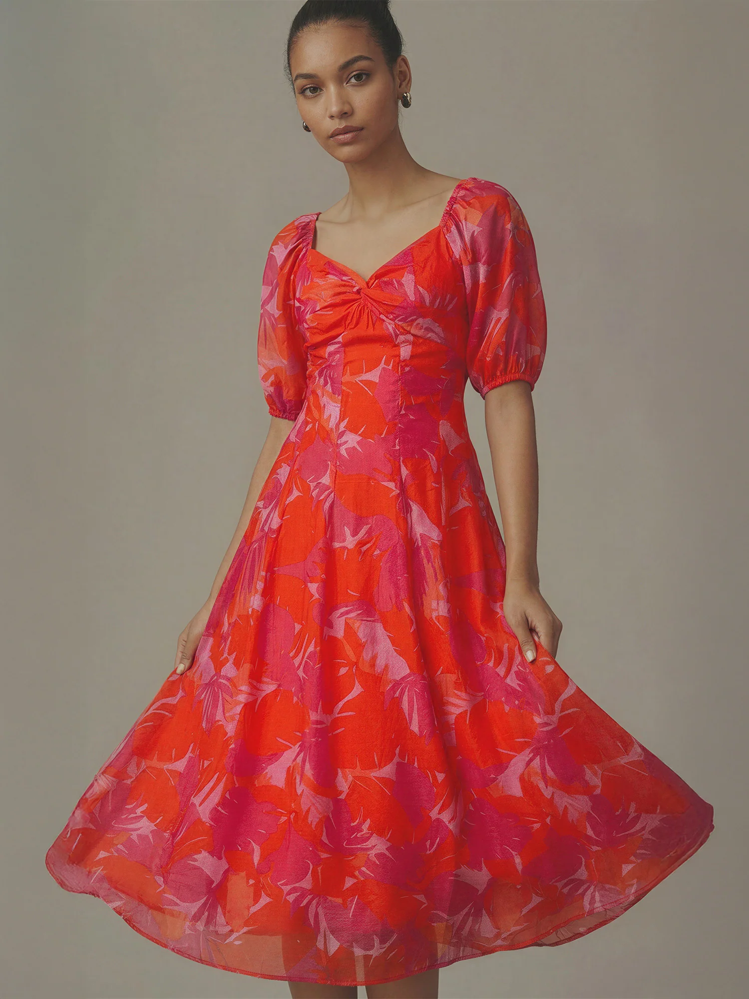 Short Sleeve Bold Floral Print Midi Dress - Image 3