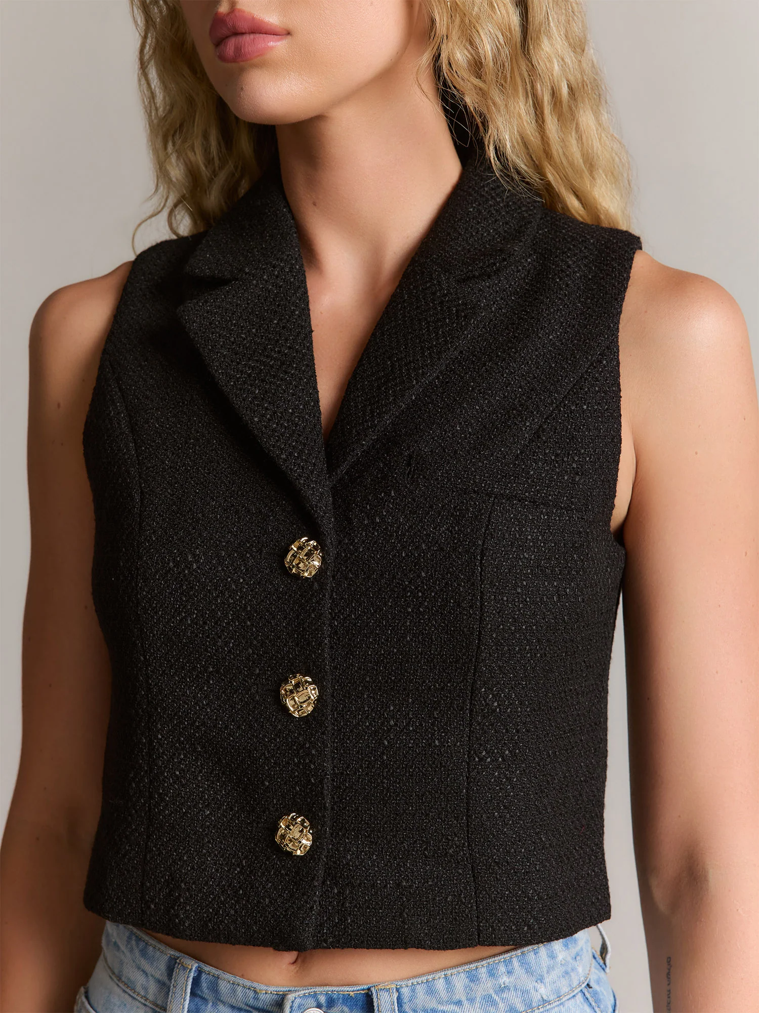 Grey Lab Sleeveless Notch Lapel Tweed Vest - Brands We Love - Image 3
