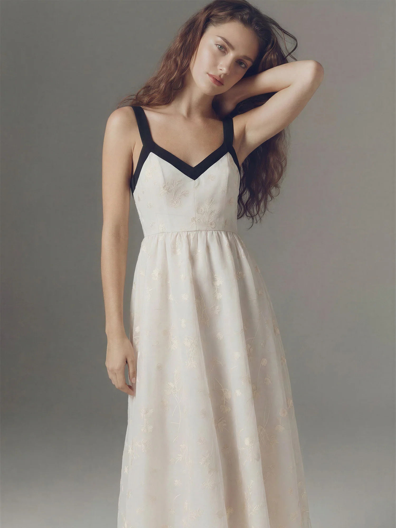 V Neck Contrast Floral Midi Dress - Image 2