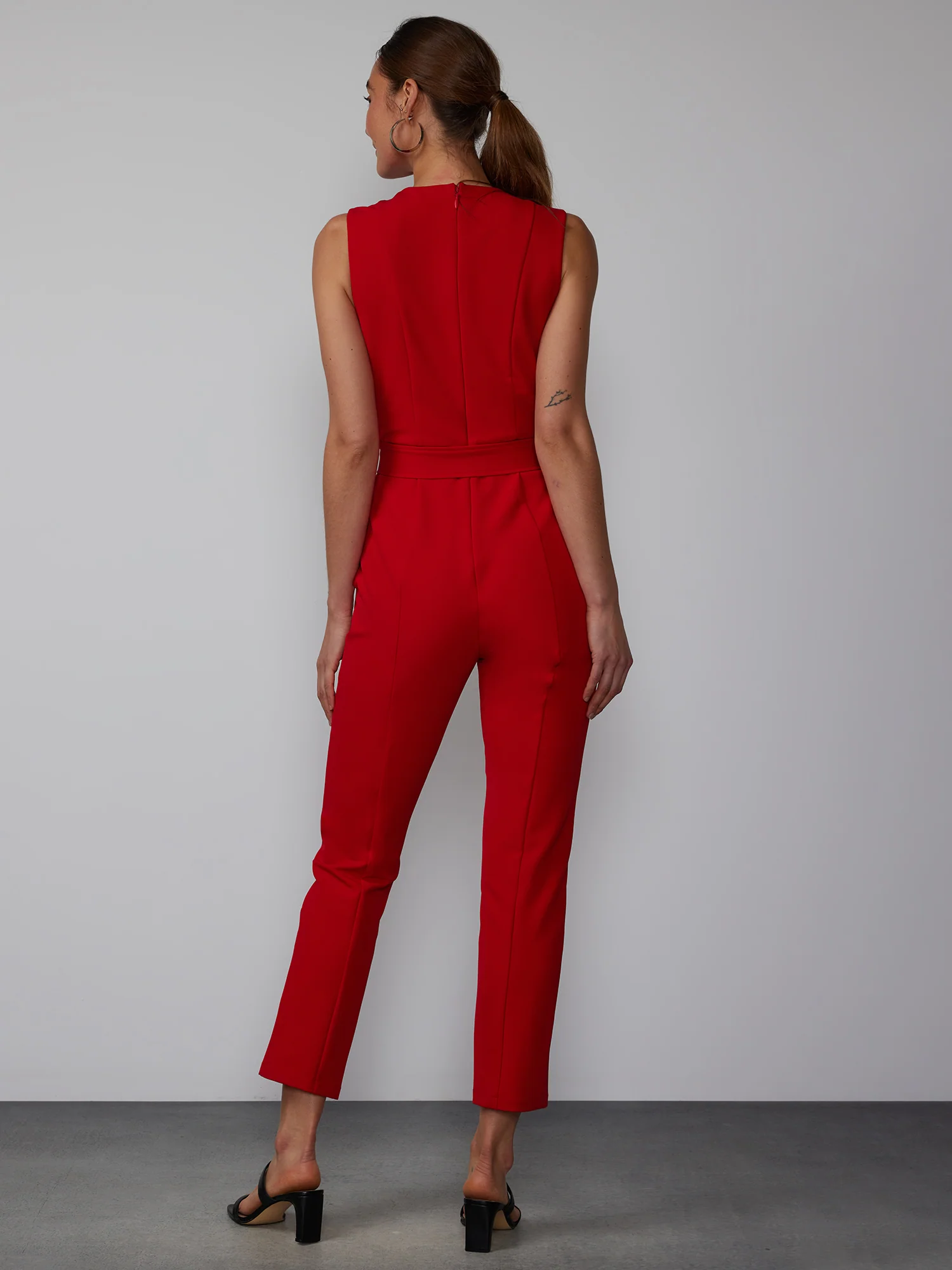 V-Neck Belted Seamed Jumpsuit - Image 3