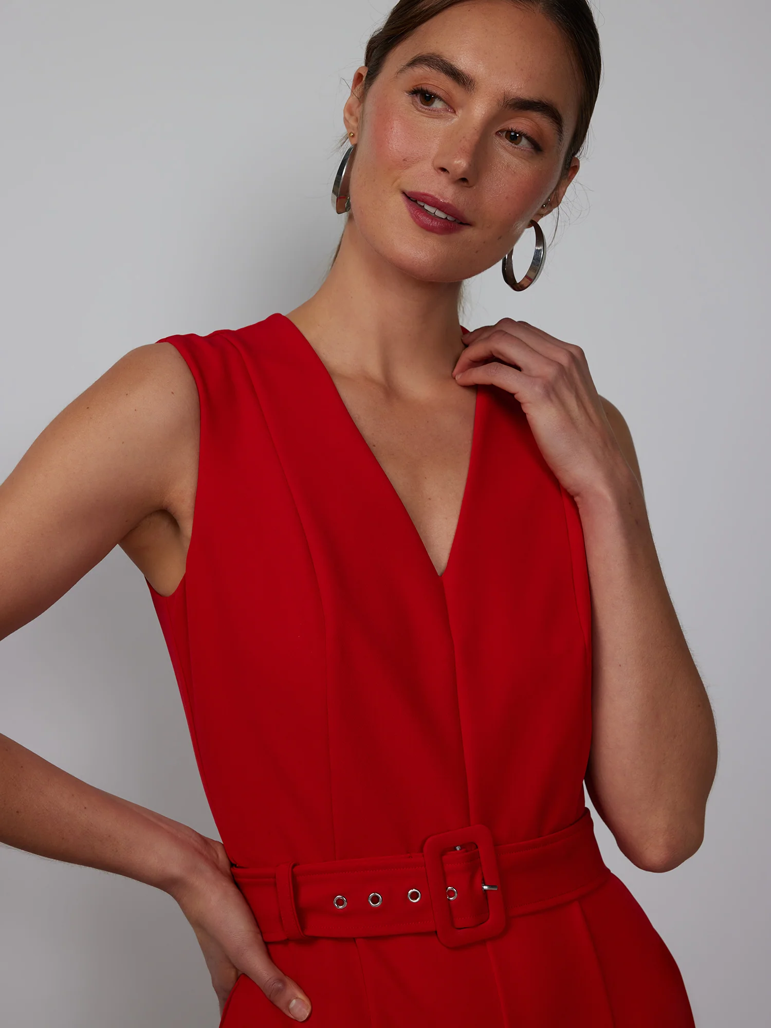 V-Neck Belted Seamed Jumpsuit - Image 4