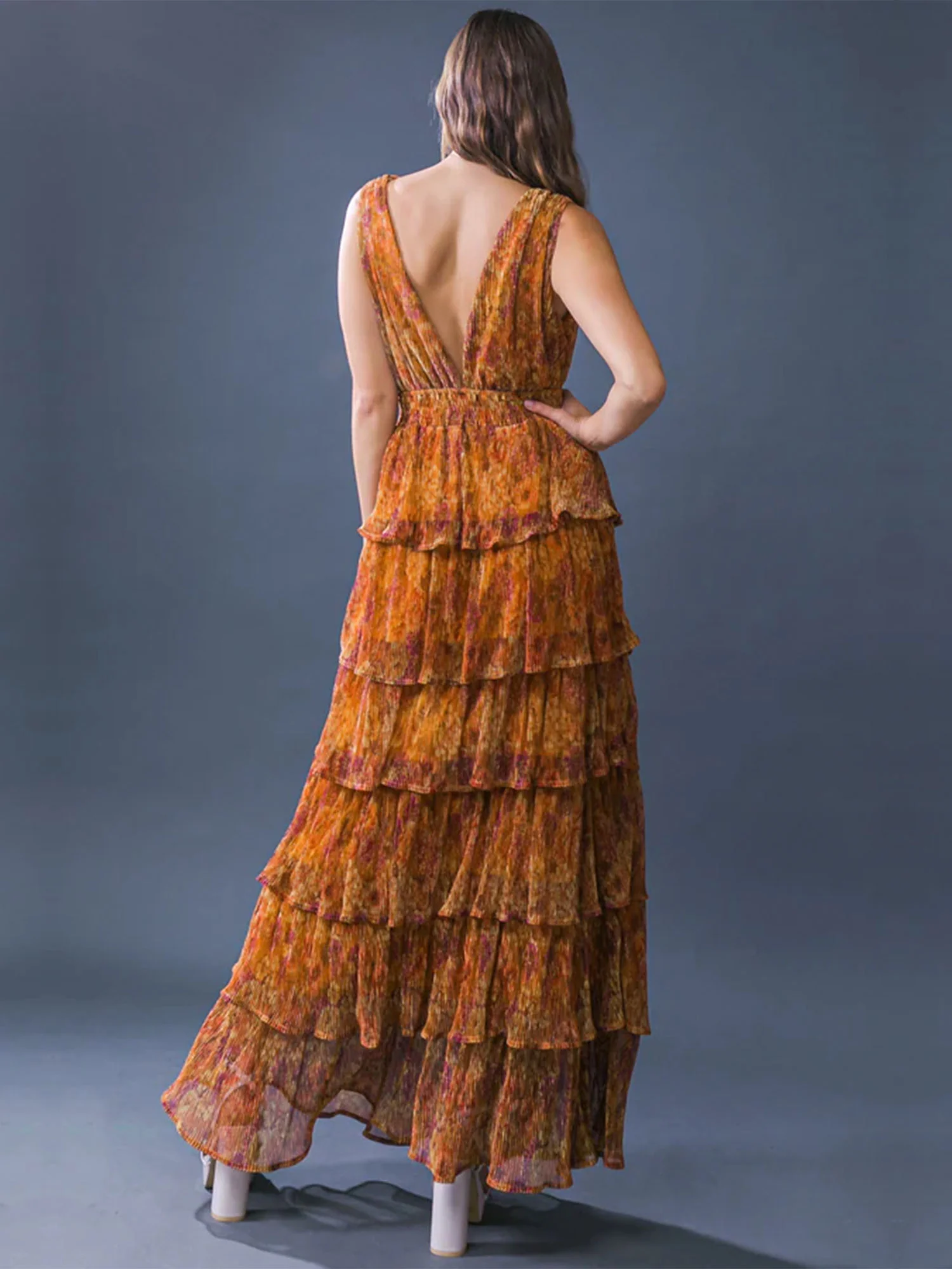 Flying Tomato V-Neck Tiered Lurex Floral Maxi Dress - Brands We Love - Image 3