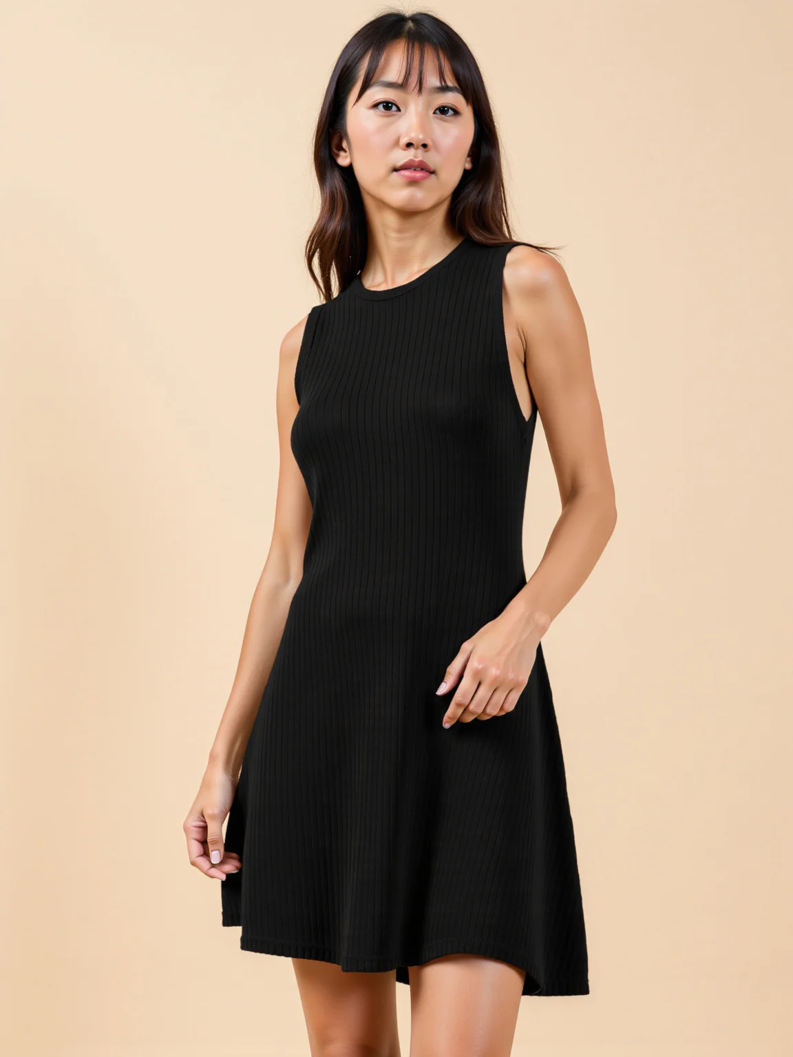 Sleeveless Rib Knit Shift Mini Dress - Image 2