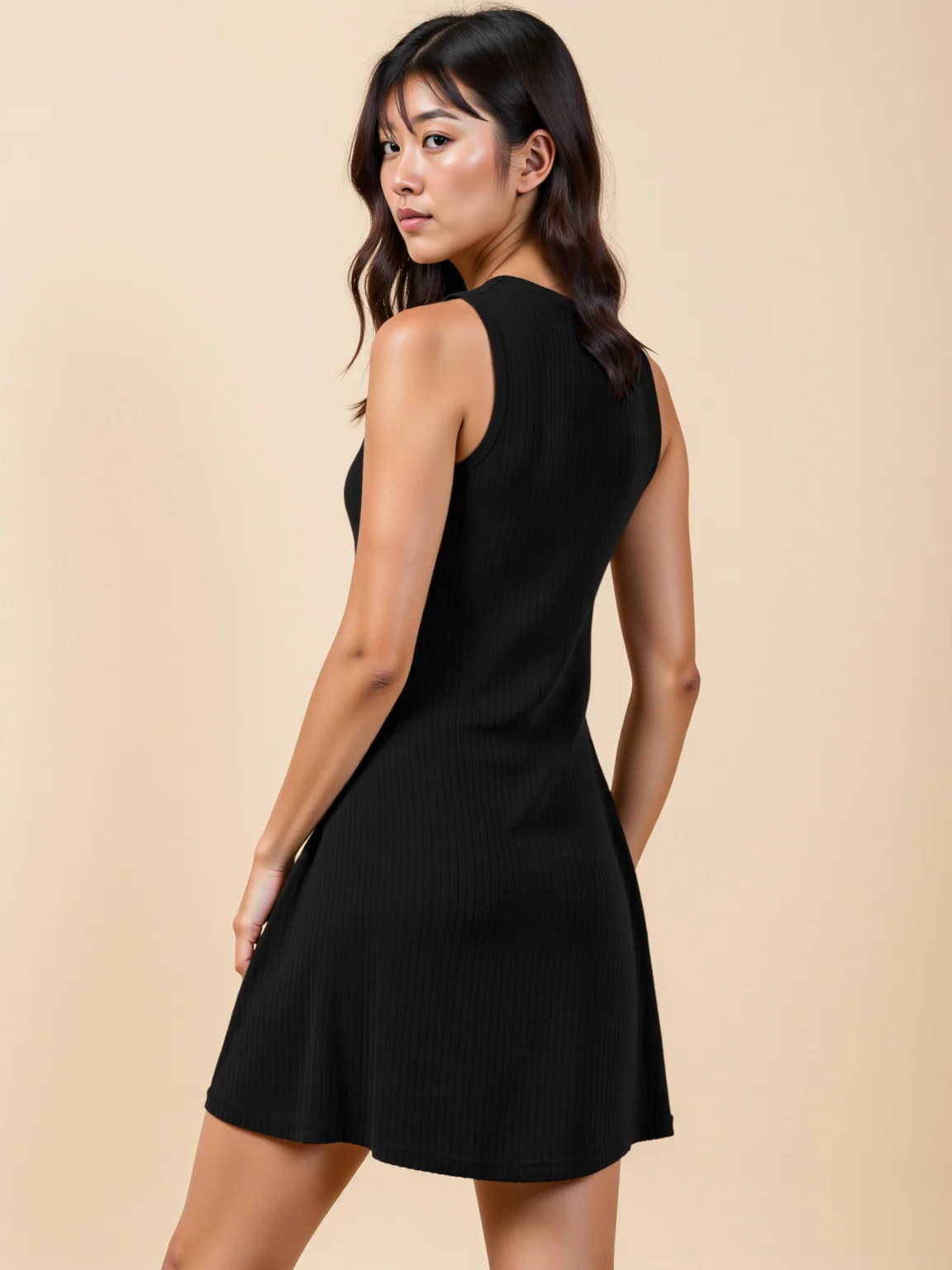 Sleeveless Rib Knit Shift Mini Dress - Image 4