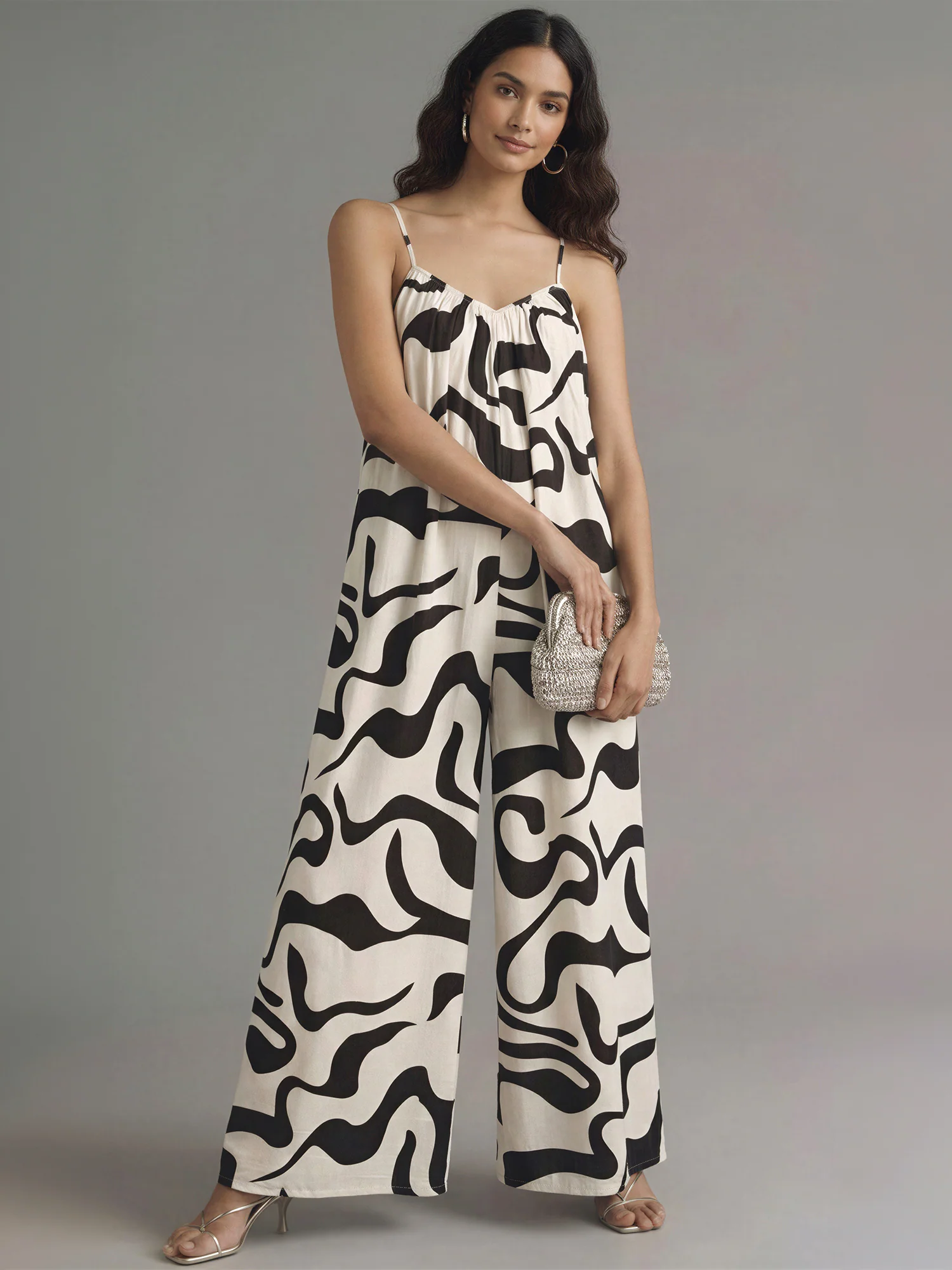 Sleeveless Abstract Print Wide Leg Jumpsuit