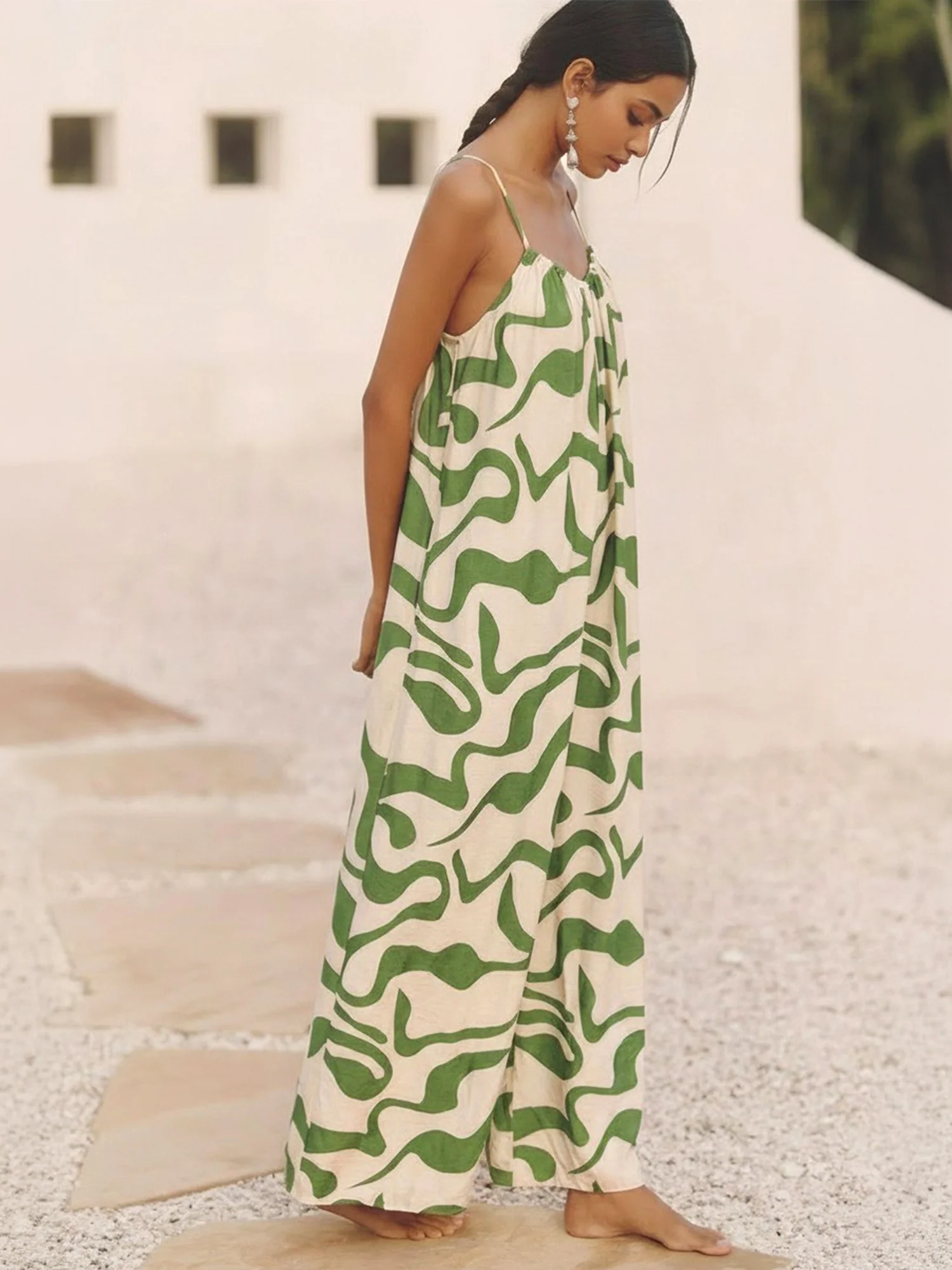 Sleeveless Abstract Print Wide Leg Jumpsuit - Image 7