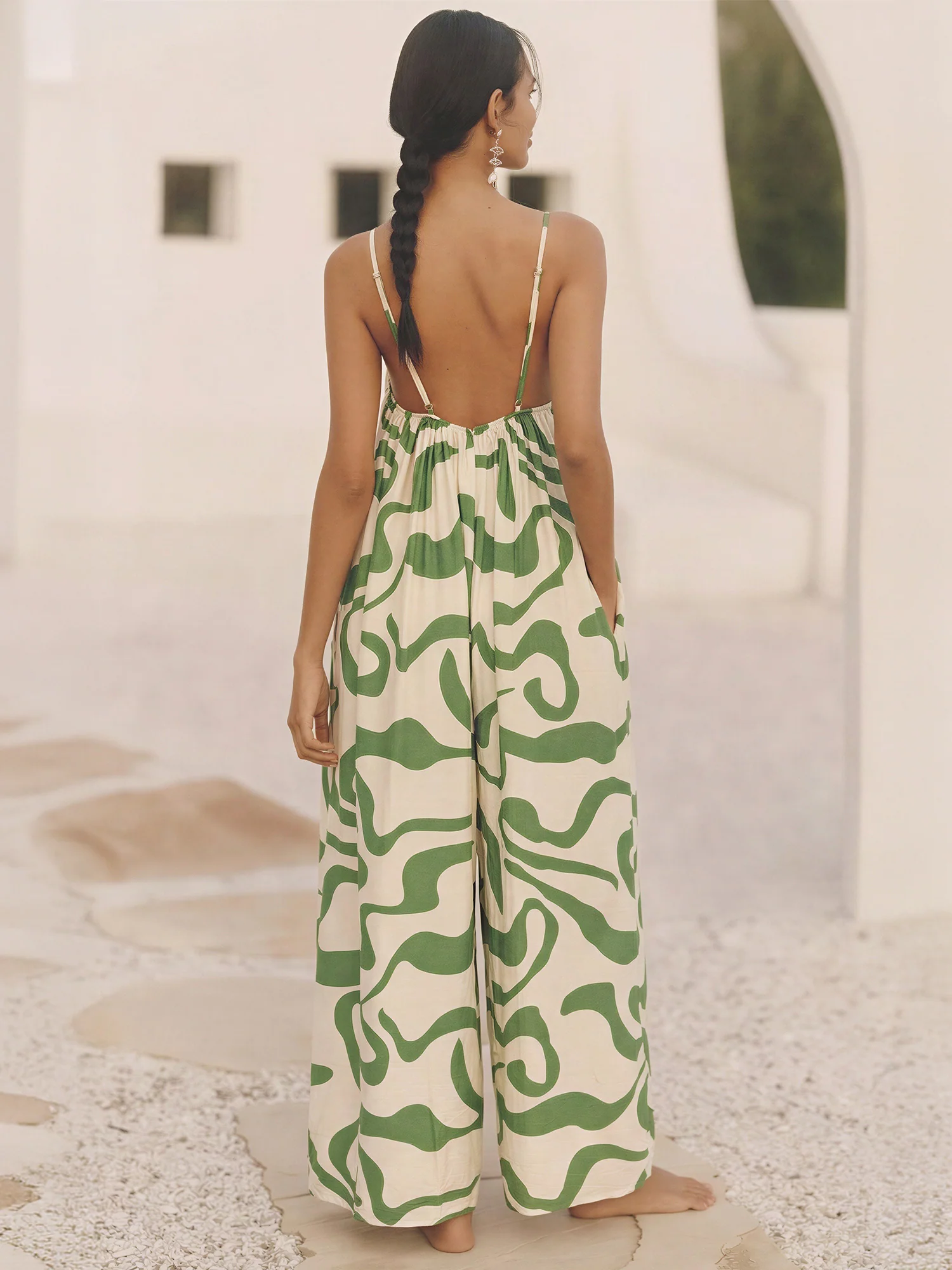 Sleeveless Abstract Print Wide Leg Jumpsuit - Image 9