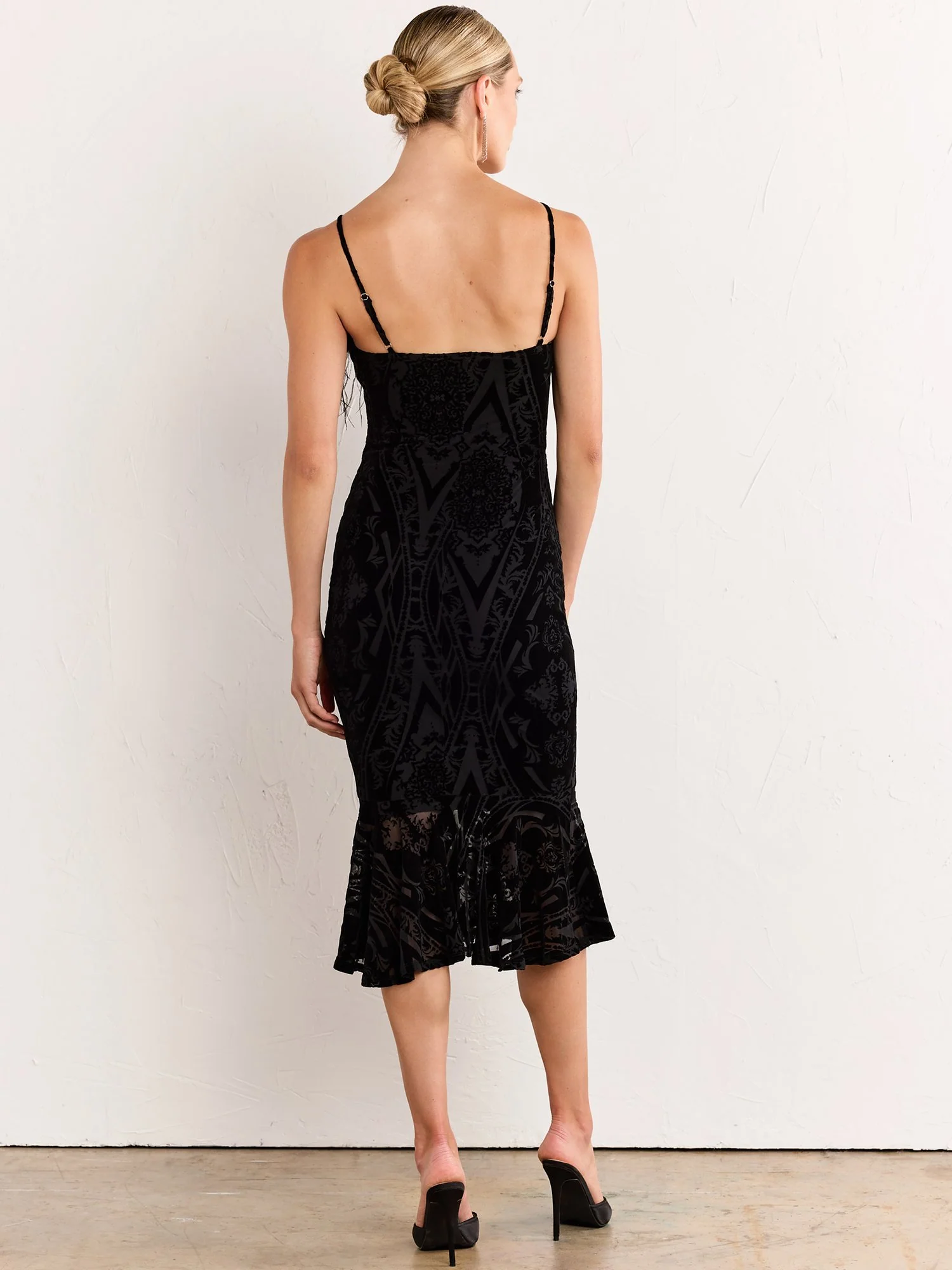 Fore Collection Sleeveless Burnout Velvet Feather Trim Midi Dress - Brands We Love - Image 4