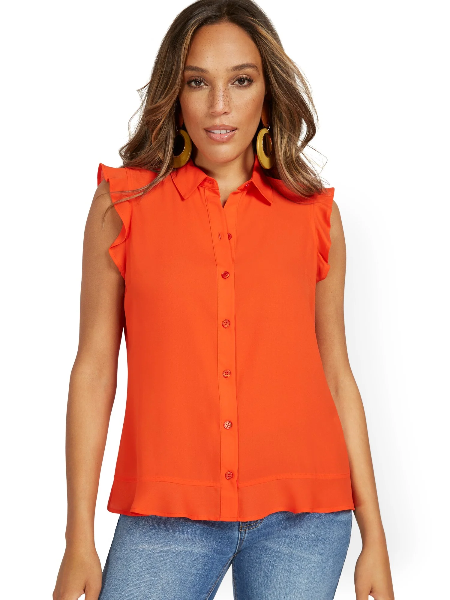 Sleeveless Button-Front Flouncy Top - Image 12