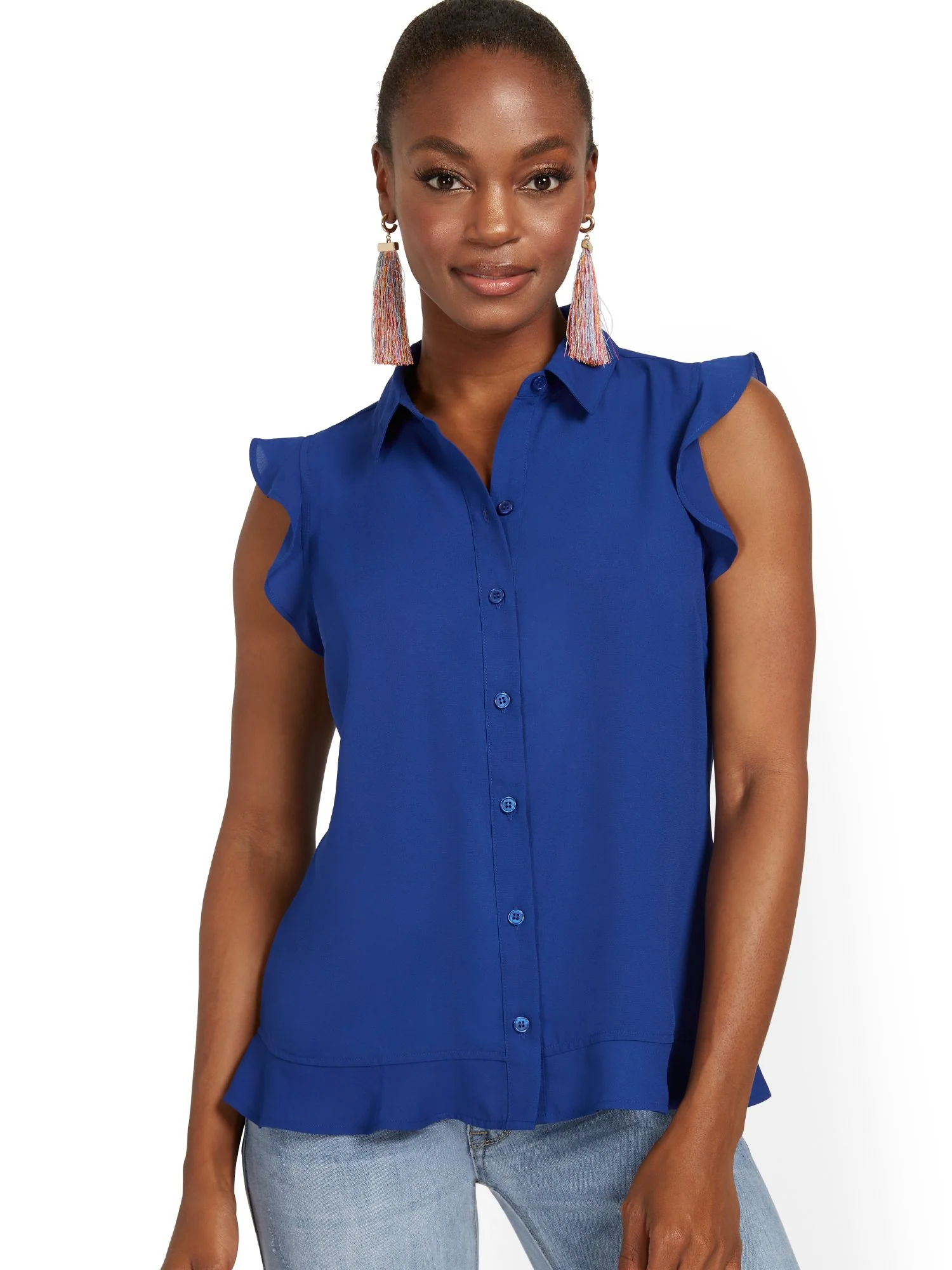 Sleeveless Button-Front Flouncy Top - Image 19