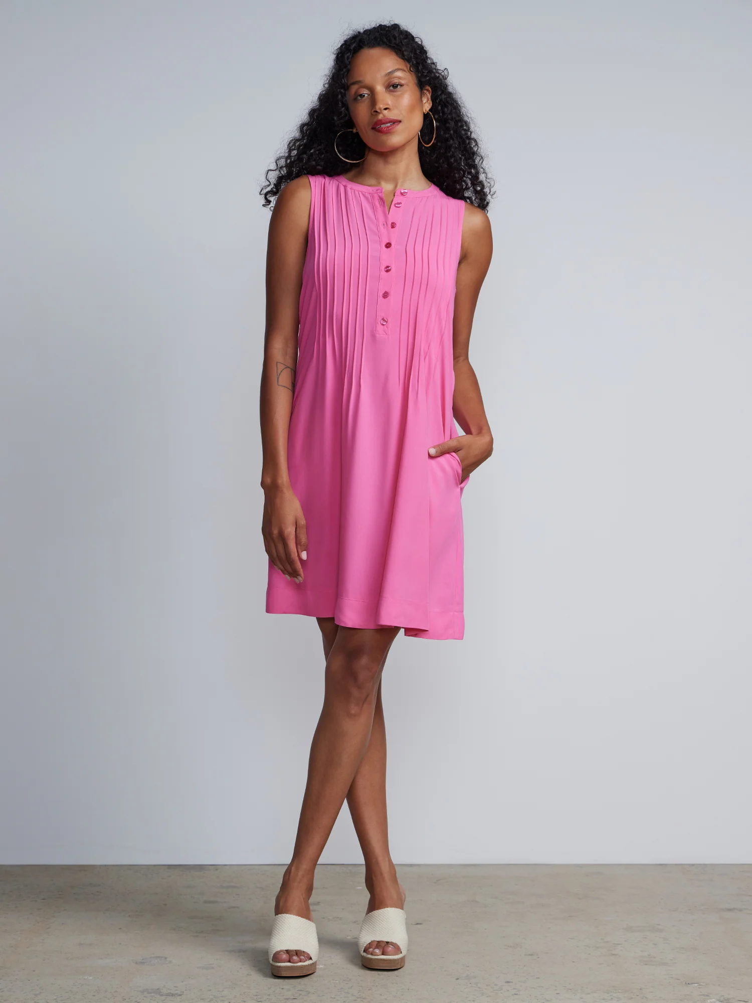 Sleeveless Button Front Trapeze Dress - Image 5